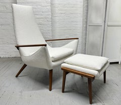 Mid Century Modern Sculptural Lounge Chair and Ottoman in Boucle