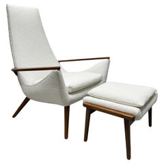 Mid Century Modern Sculptural Lounge Chair and Ottoman in Boucle
