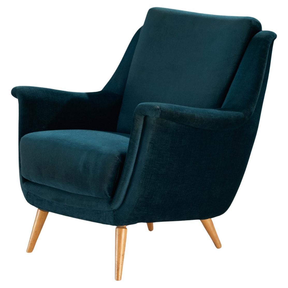 Mid-Century Modern Sculptural Lounge Chair in Teal Velvet