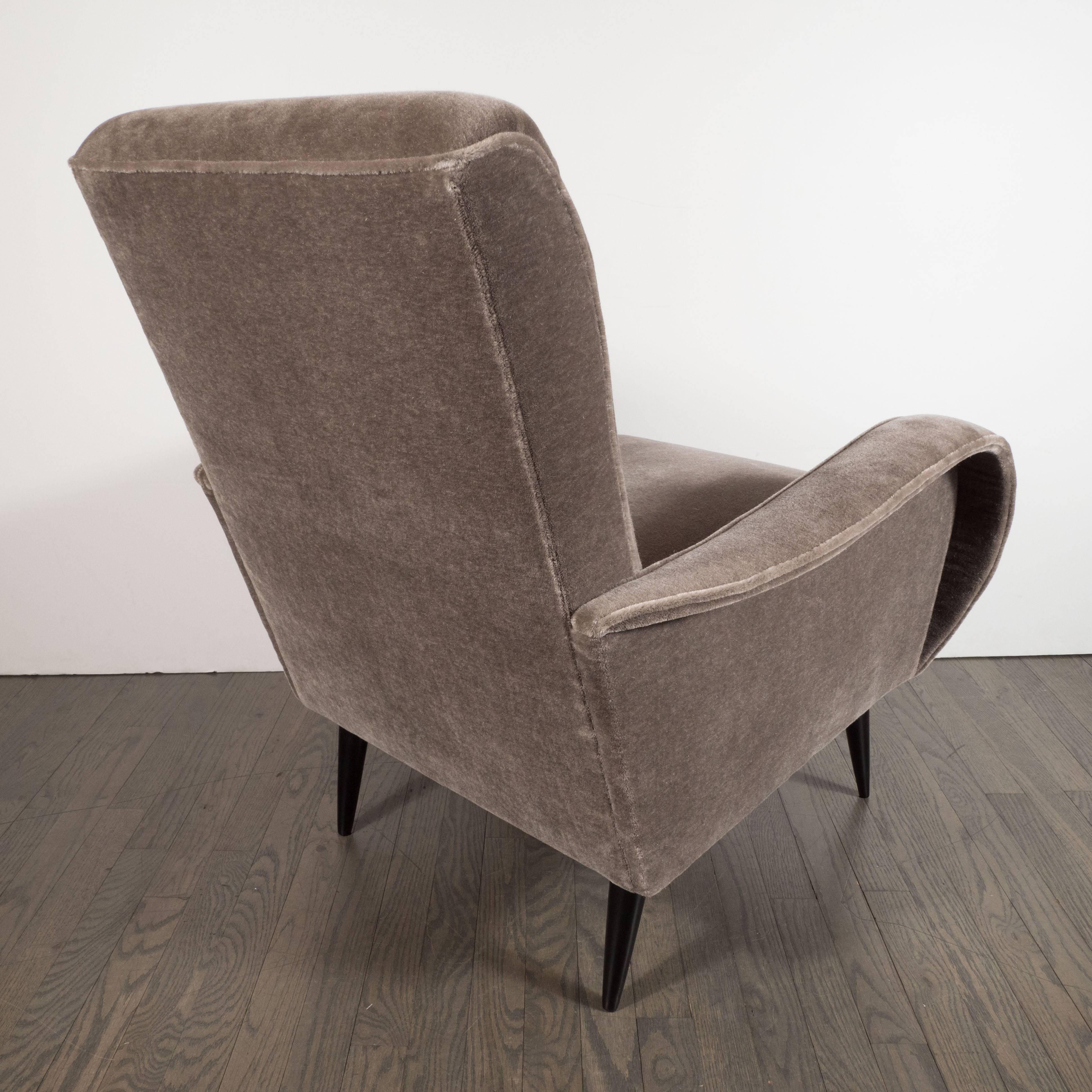 Mid-20th Century Mid-Century Modern Sculptural Lounge Chairs in Smoked Platinum Mohair 