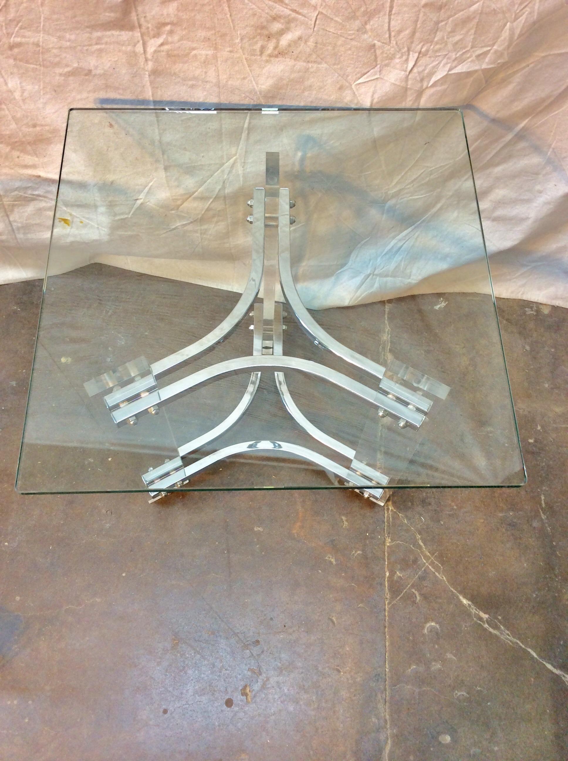  Mid-Century Modern Sculptural Lucite Chrome and Glass Side Tables - a Pair For Sale 5
