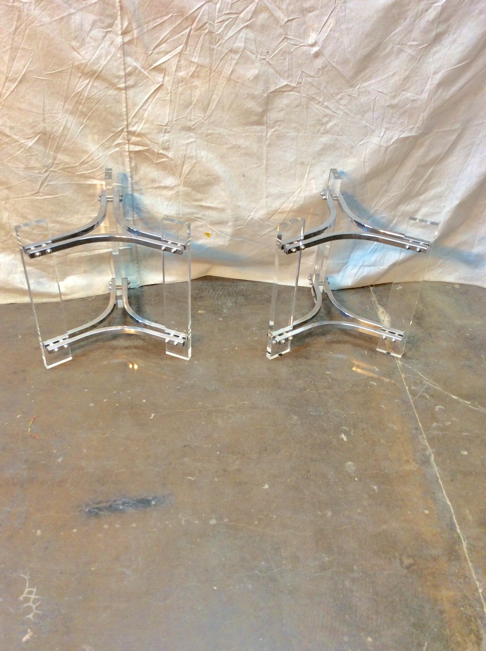  Mid-Century Modern Sculptural Lucite Chrome and Glass Side Tables - a Pair For Sale 6