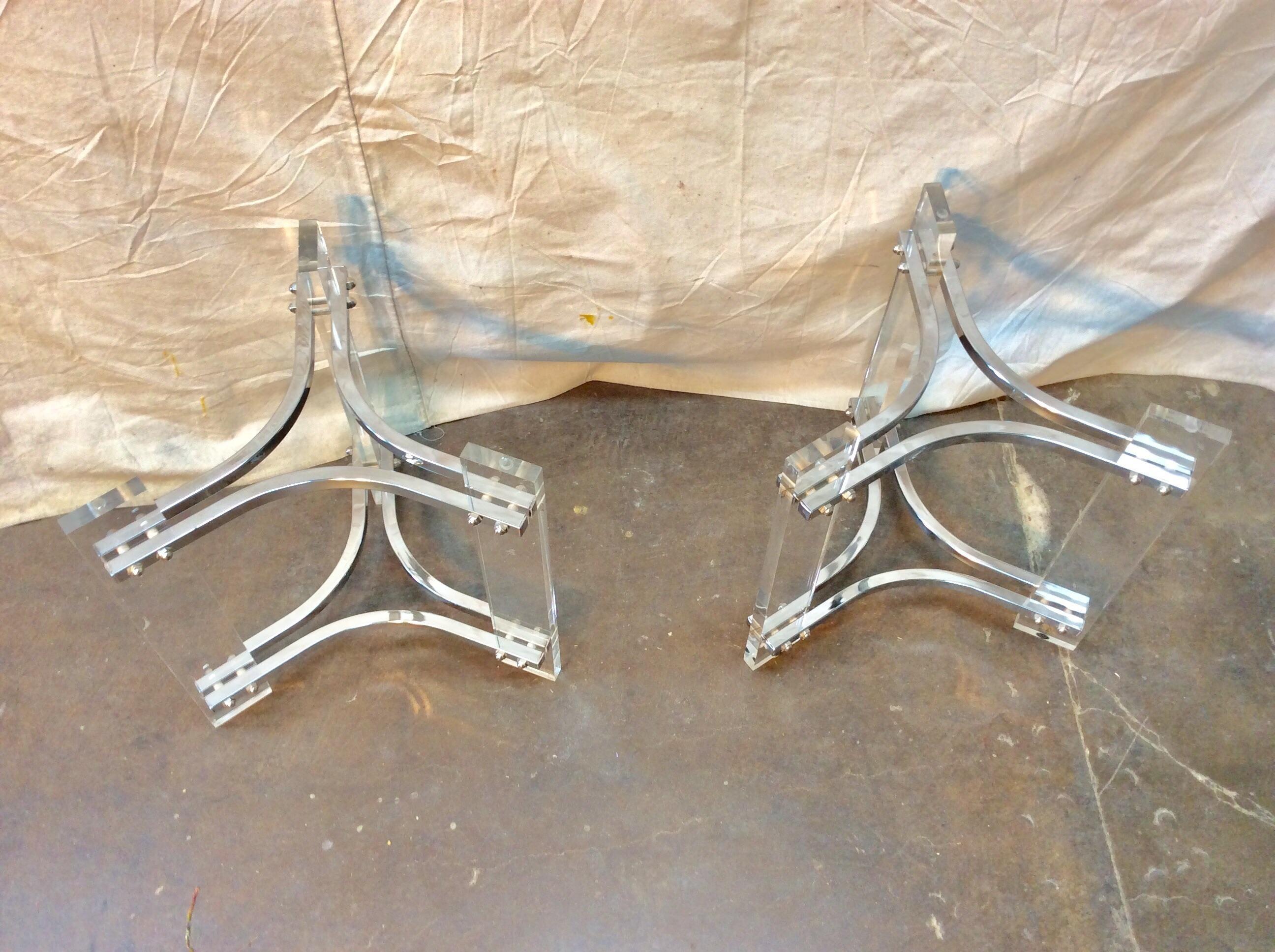  Mid-Century Modern Sculptural Lucite Chrome and Glass Side Tables - a Pair For Sale 7