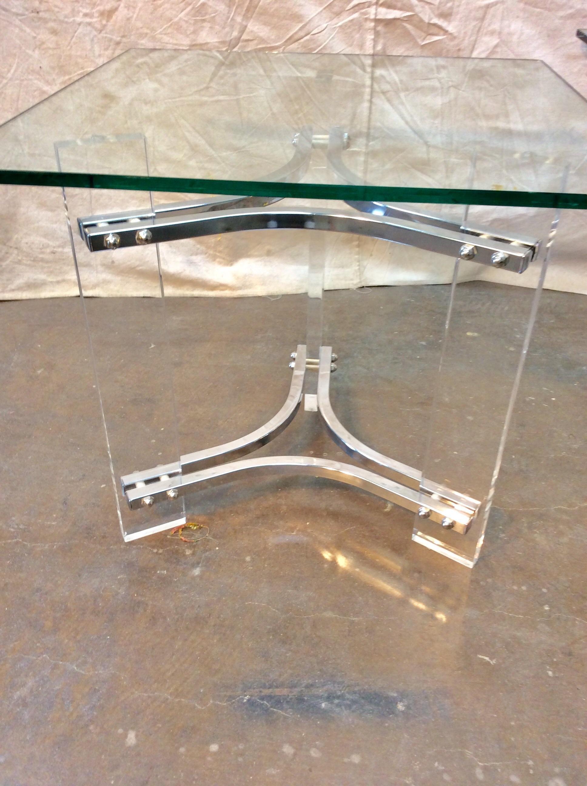 20th Century  Mid-Century Modern Sculptural Lucite Chrome and Glass Side Tables - a Pair For Sale