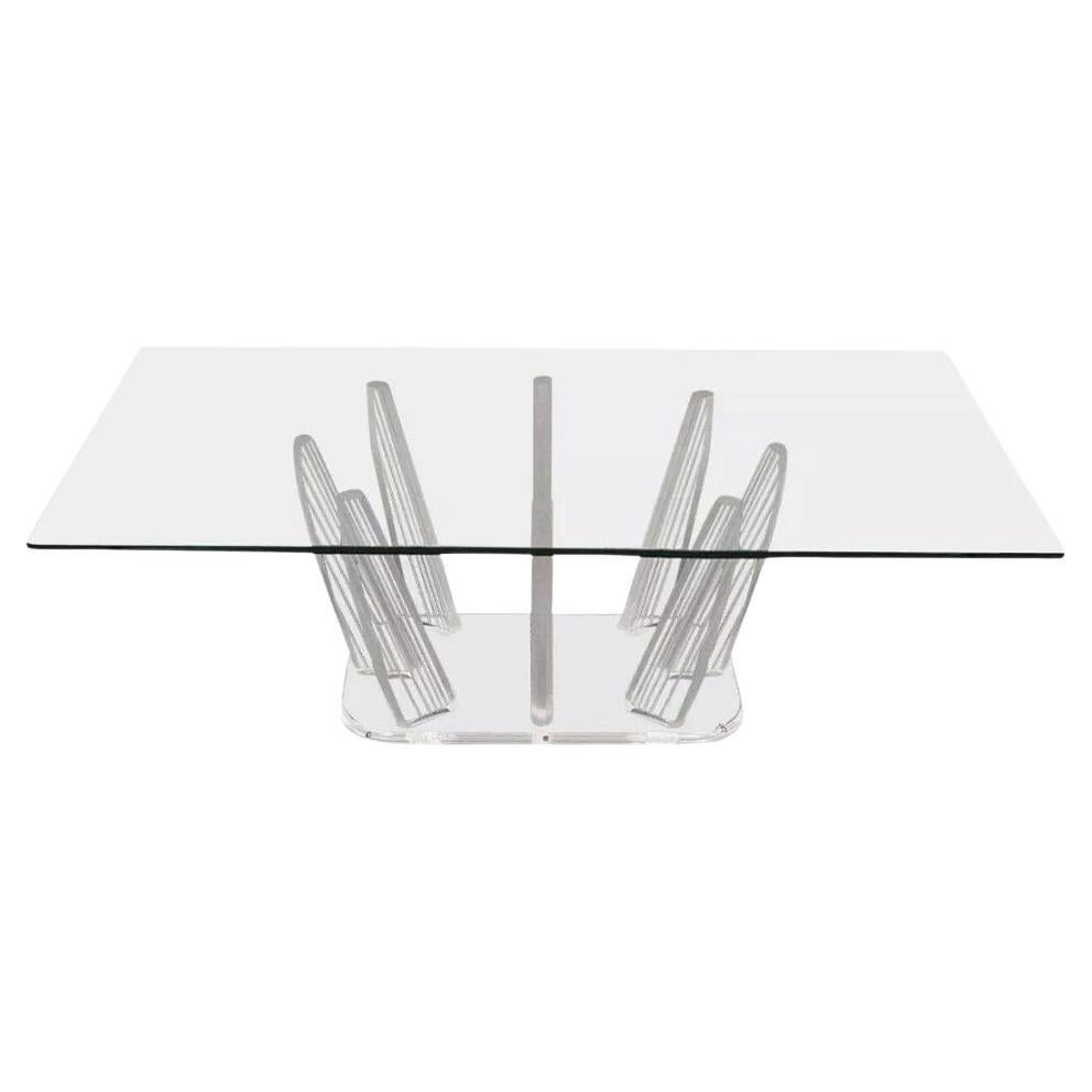 Mid Century Modern Sculptural Lucite & Glass Rectangular "Fingers" Coffee Table