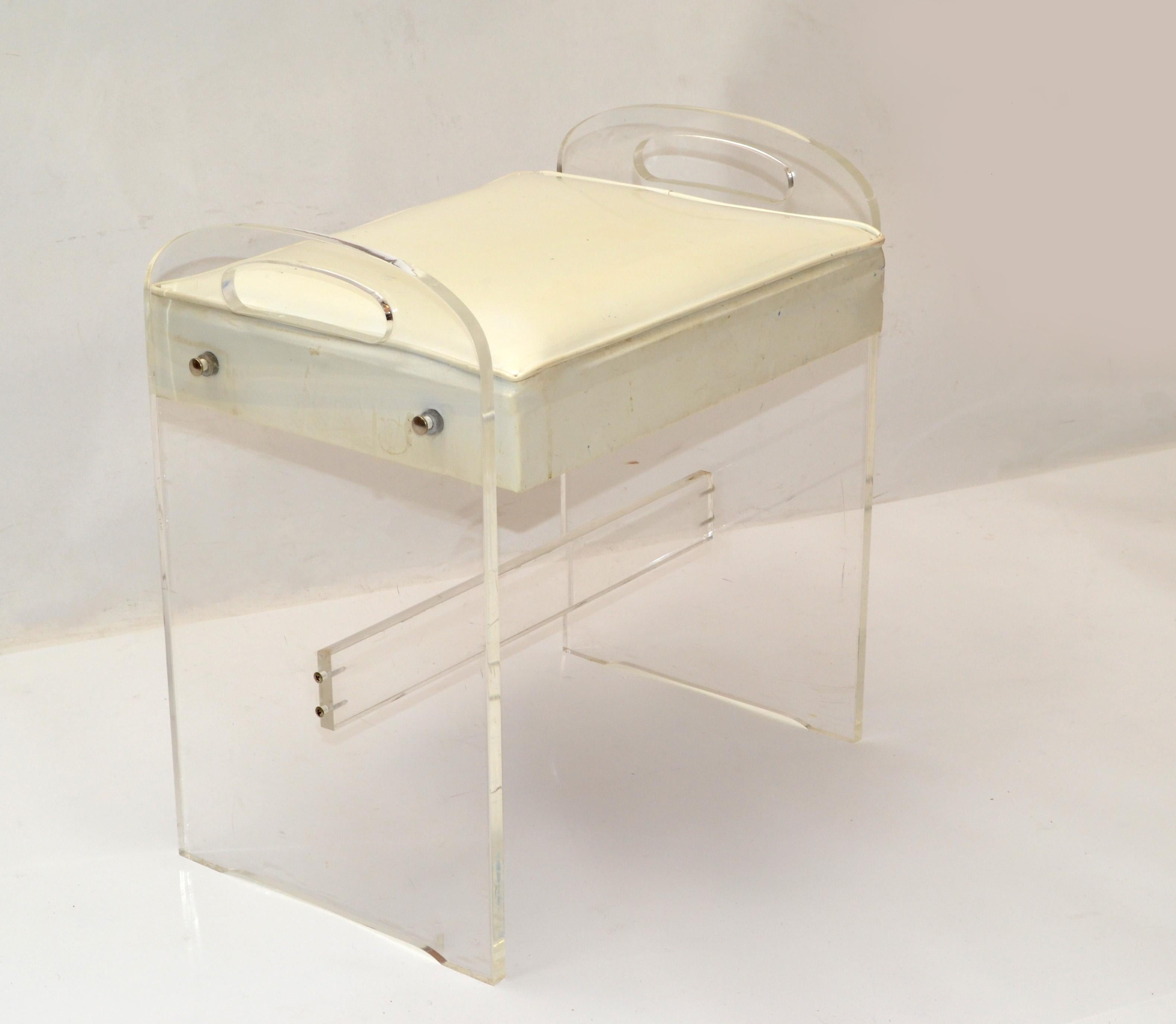Mid-Century Modern Sculptural Lucite Stool, Footstool, Vanity Stool Vinyl Seat For Sale 5