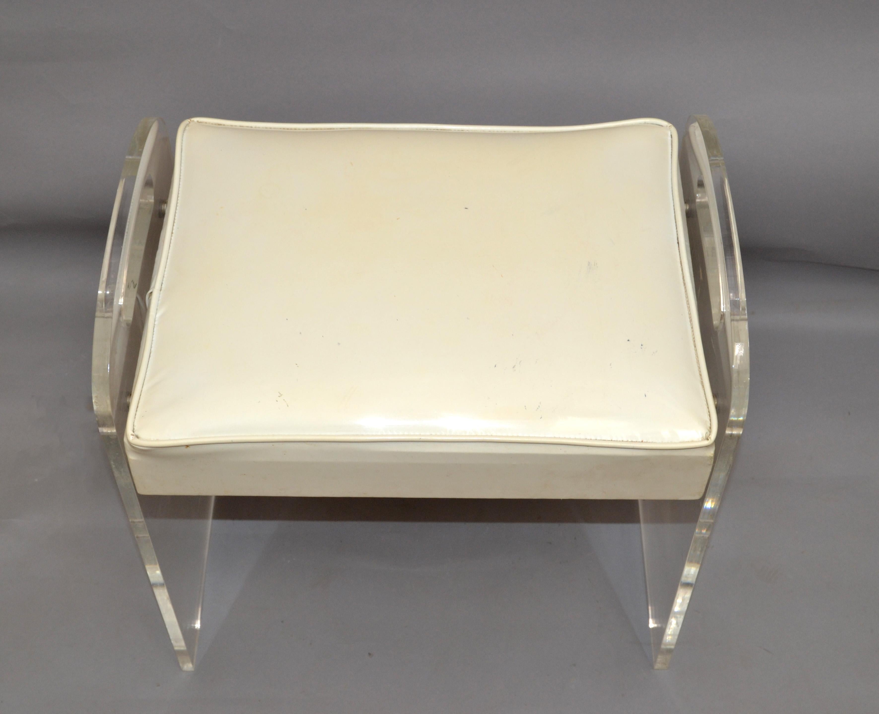 20th Century Mid-Century Modern Sculptural Lucite Stool, Footstool, Vanity Stool Vinyl Seat For Sale