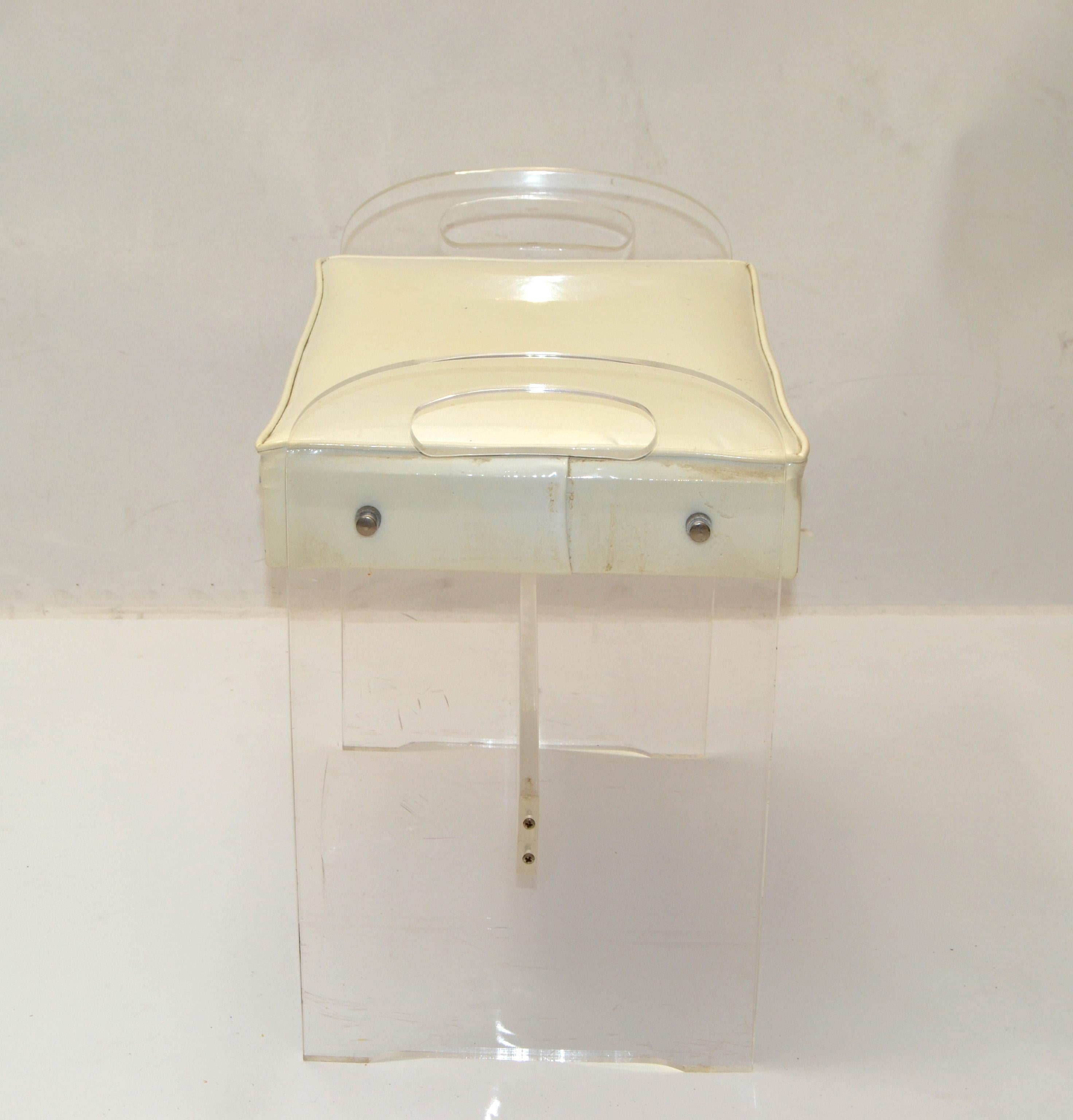 Mid-Century Modern Sculptural Lucite Stool, Footstool, Vanity Stool Vinyl Seat For Sale 1