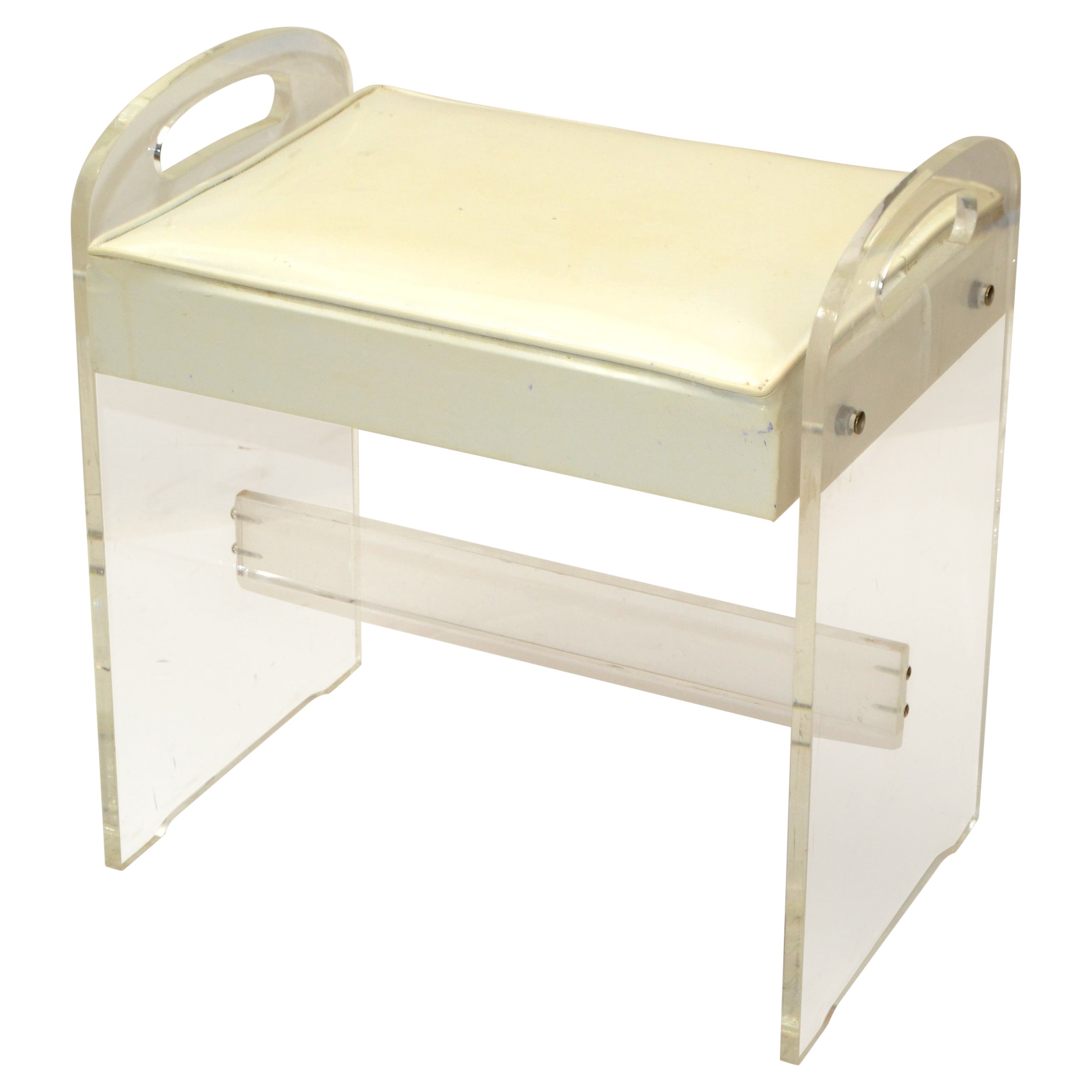 Taburete escultural de lucita moderno de mediados de siglo, reposapiés, taburete de tocador Asiento de vinilo