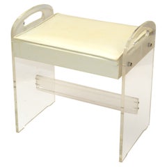 Mid-Century Modern Sculptural Lucite Stool, Footstool, Vanity Stool Vinyl Seat