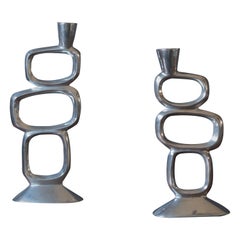 Mid-Century Modern Sculptural Metal Candleholders