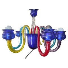 Mid-Century Modern Sculptural Multi Colored Venetian 8 Arm Chandelier