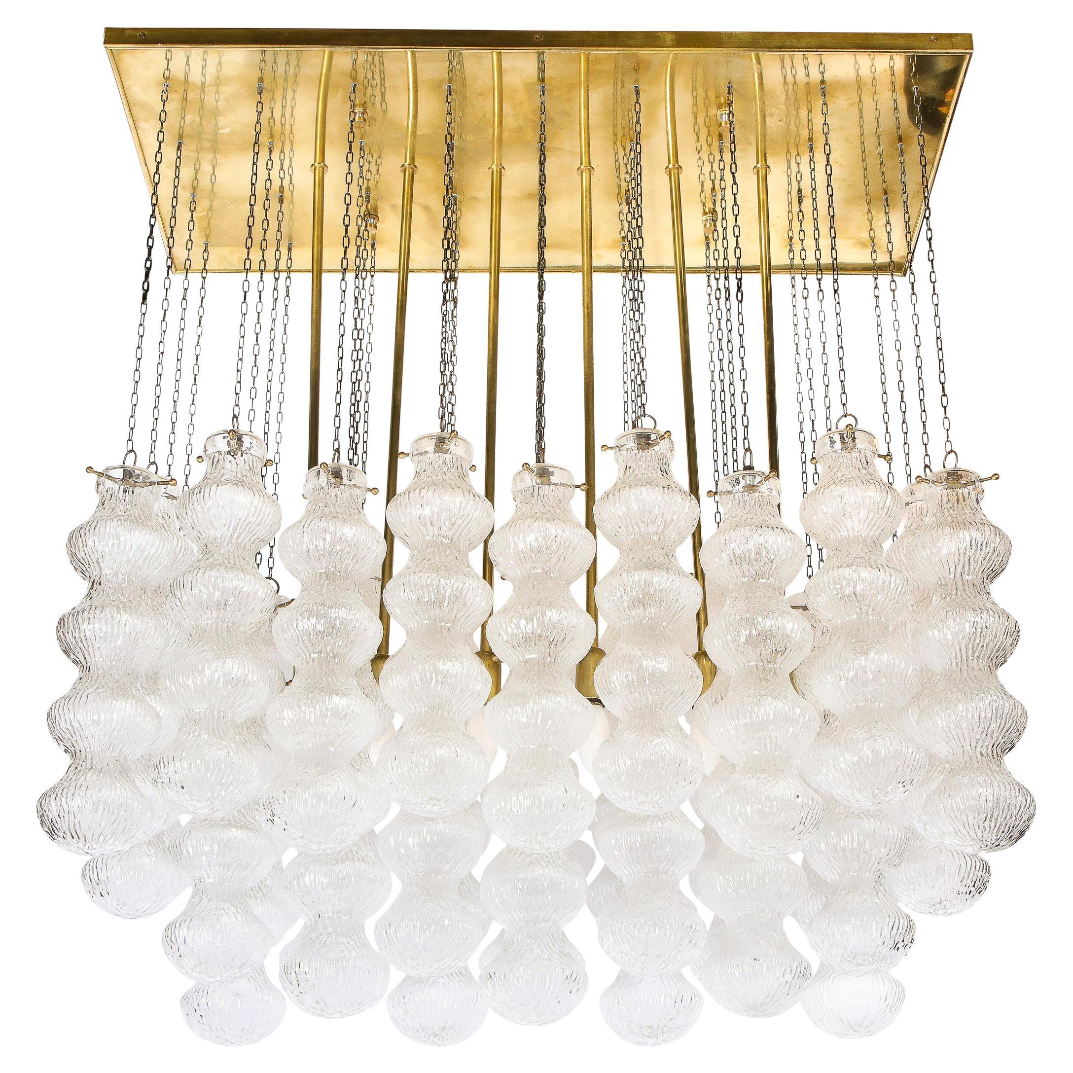 Mid-Century Modern Sculptural Murano Glass Chandelier with Brass Fittings For Sale