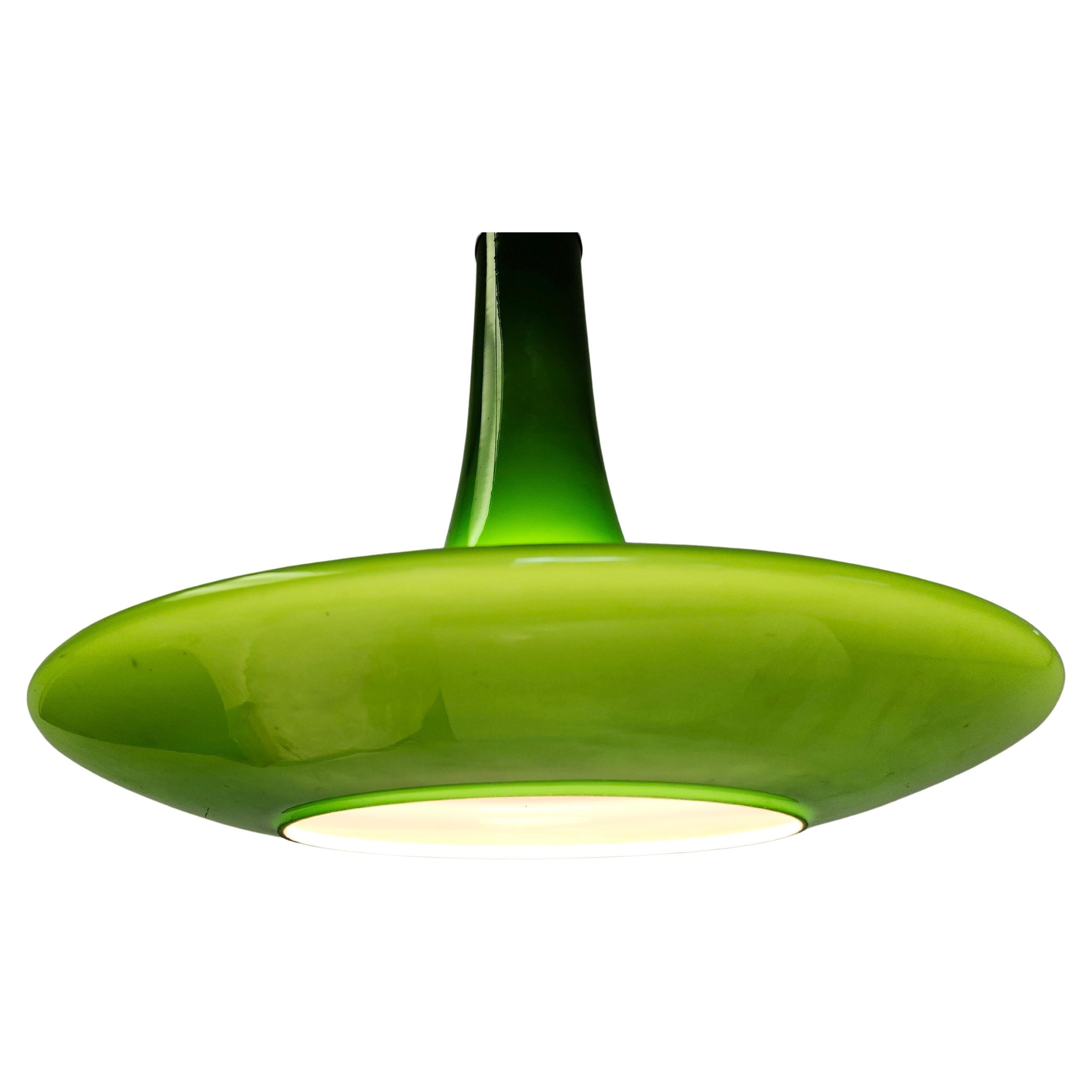 Mid-Century moderno Lampadario a sospensione regolabile in vetro verde di Murano scultoreo della metà del secolo scorso in vendita