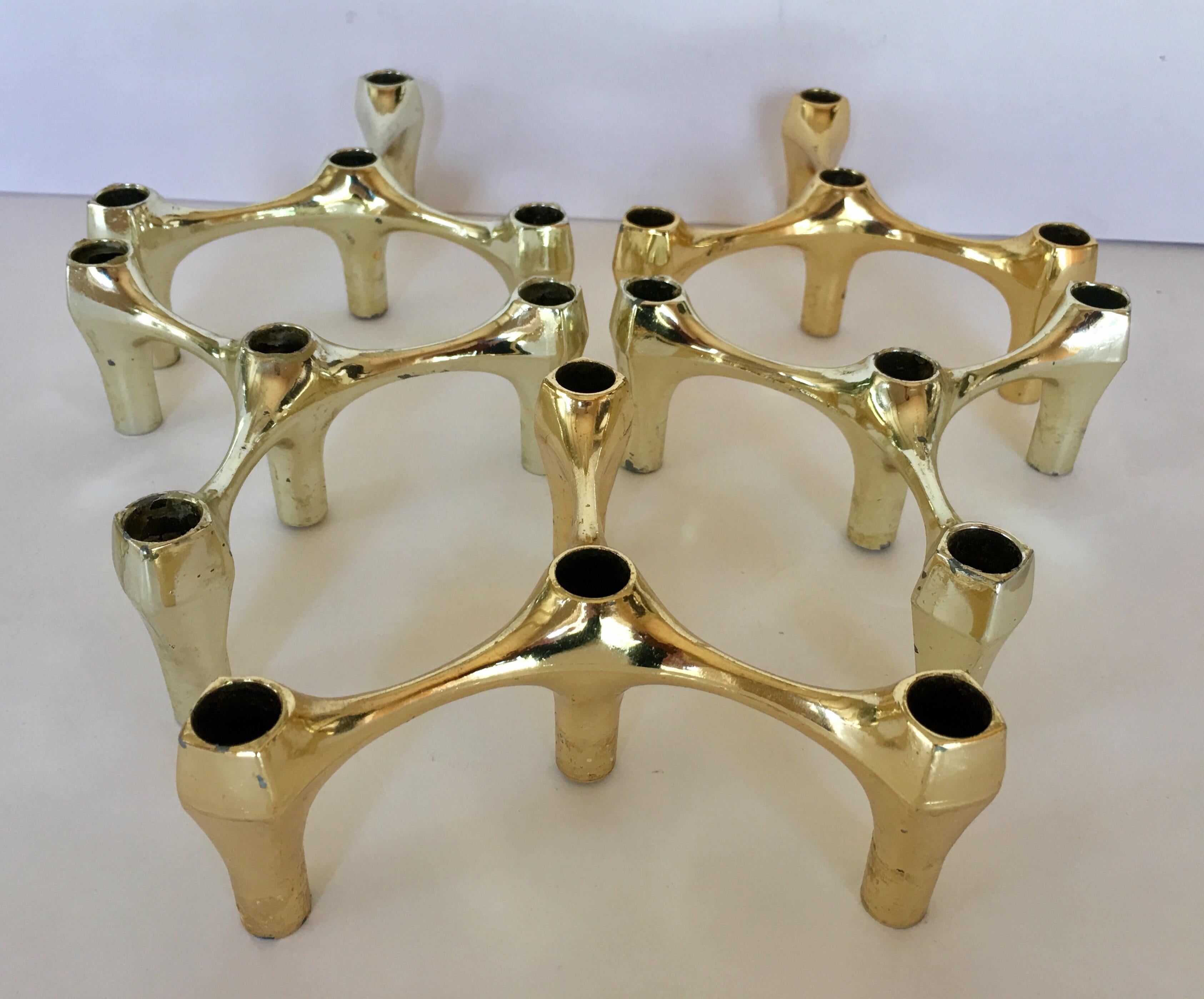 Metal Mid-Century Modern Sculptural Nagel Style Modular Candlestick Holders