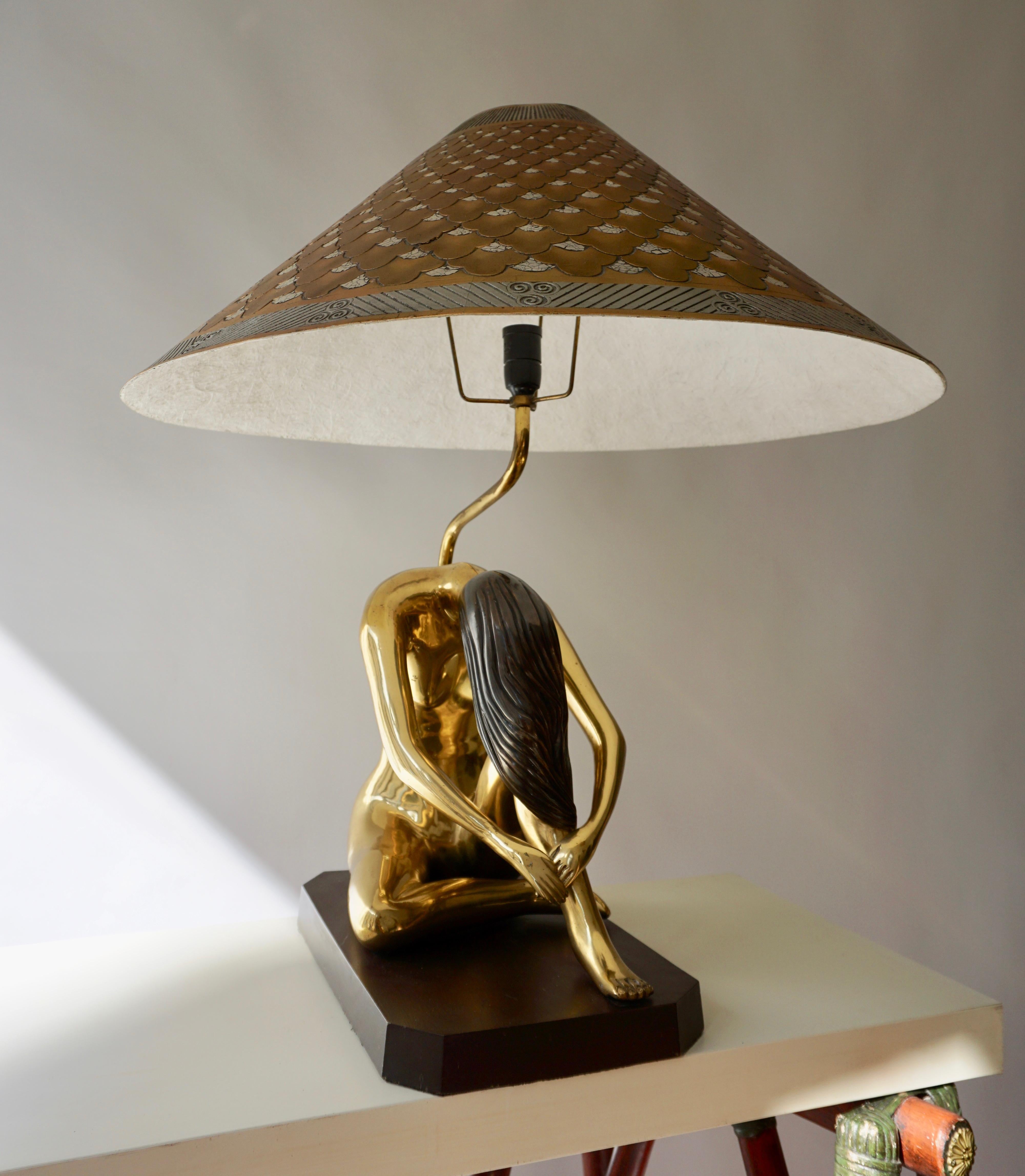 Brass Mid-Century Modern Sculptural Nude Female Figural Table Lamp