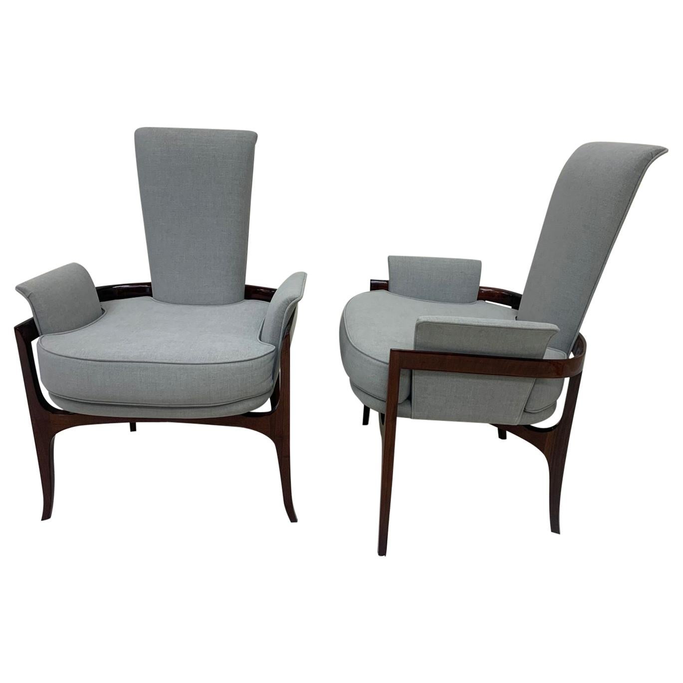 Mid-Century Modern Sculptural Pair of Walnut Chairs in the Style of James Mont 3