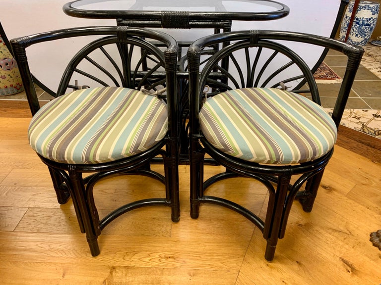 MidCentury Paul Frankl Style 3 Pc Oval Rattan Bamboo Bistro Set Table