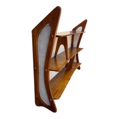 Mid-Century Modern Sculptural Peteribí Wood Bookshelf with Faux Shagreen Panels