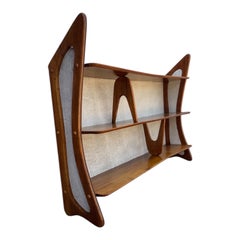 Mid-Century Modern Sculptural Peteribí Wood Bookshelf with Faux Shagreen Panels