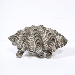 Mid-Century Modern Sculptural Pewter Giant Clam Shell Lidded Box