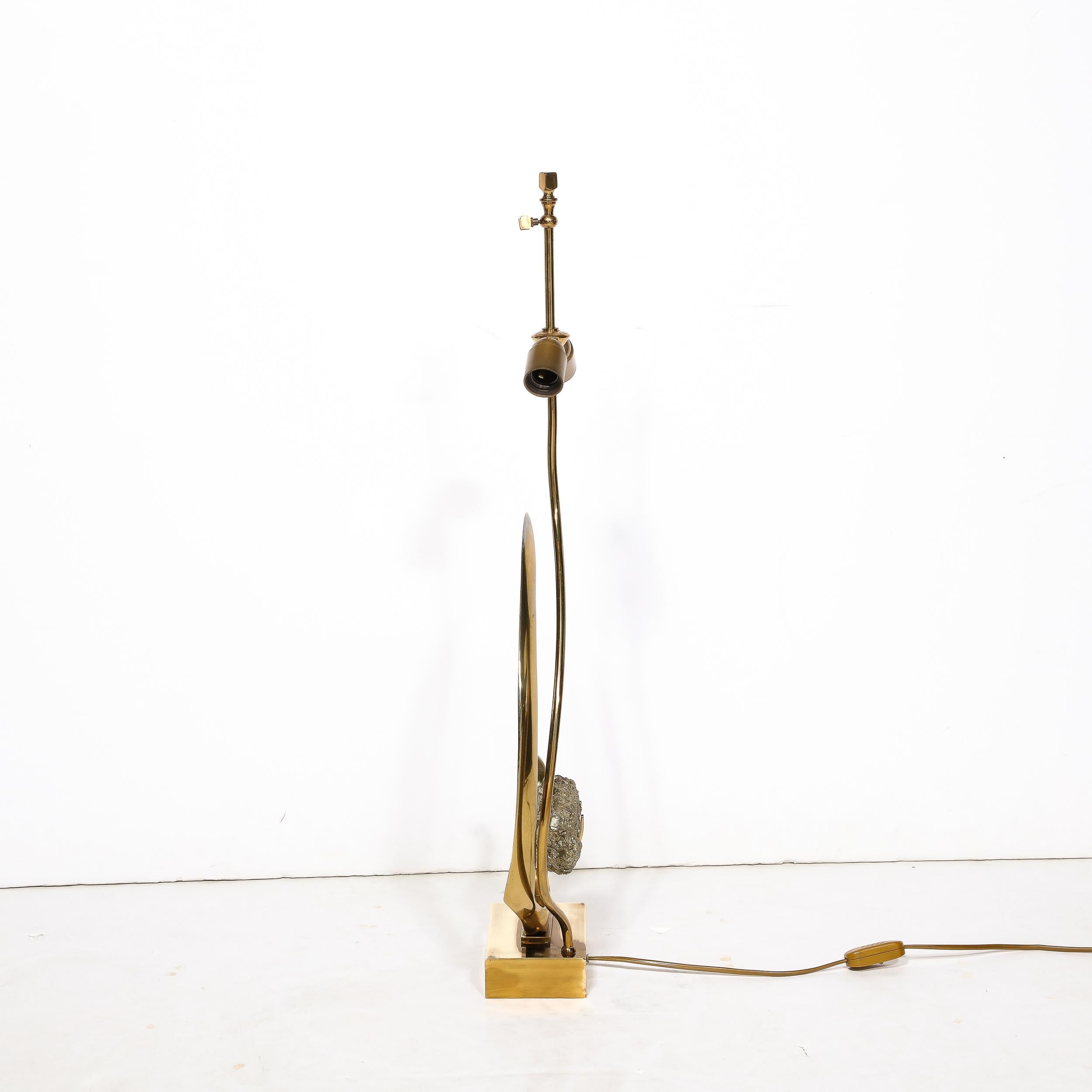 Mid-Century Modern Sculptural Polished Brass & Pyrite Table Lamp by Willy Daro For Sale 6