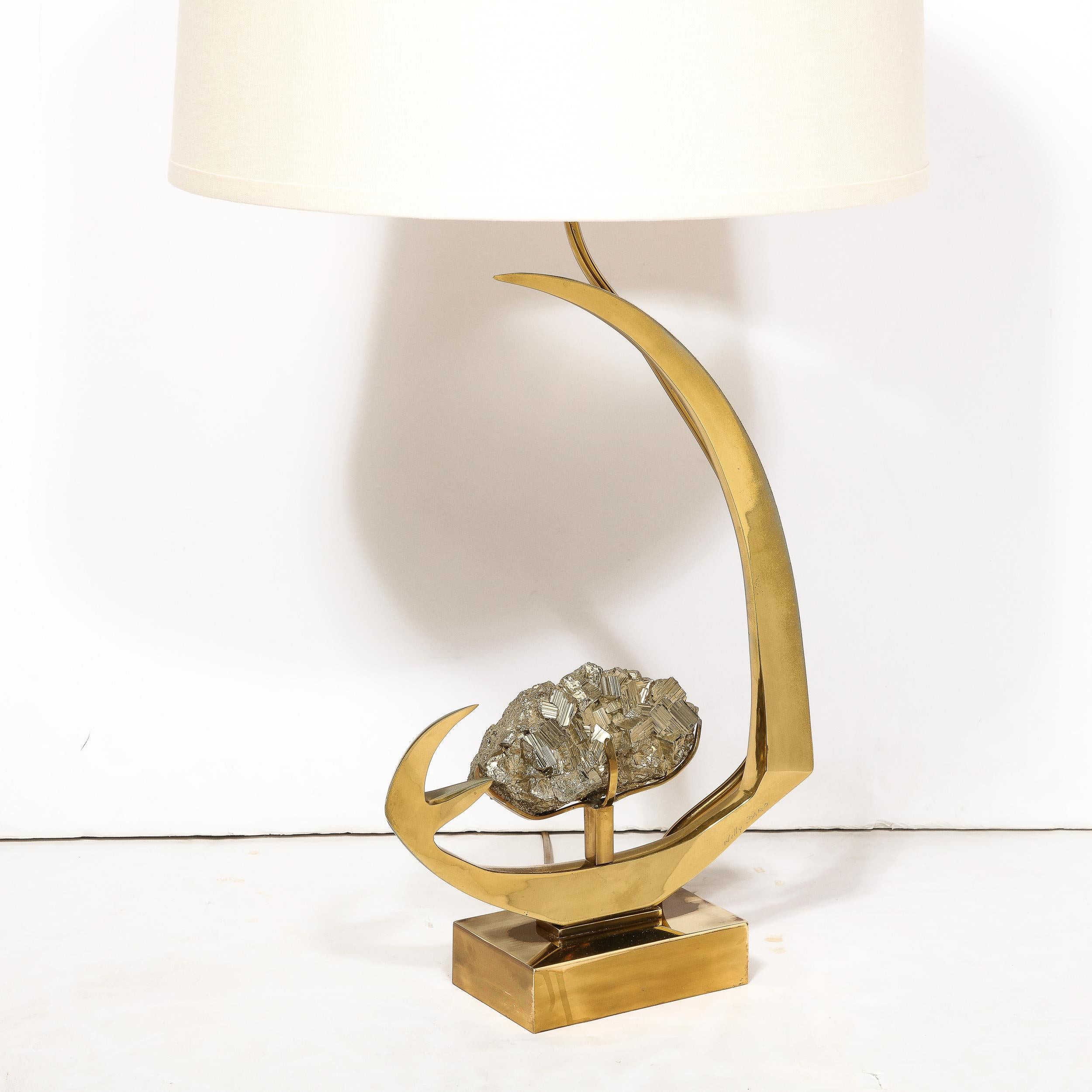 Late 20th Century Mid-Century Modern Sculptural Polished Brass & Pyrite Table Lamp by Willy Daro For Sale