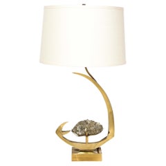Mid-Century Modern Sculptural Polished Brass & Pyrite Table Lamp by Willy Daro