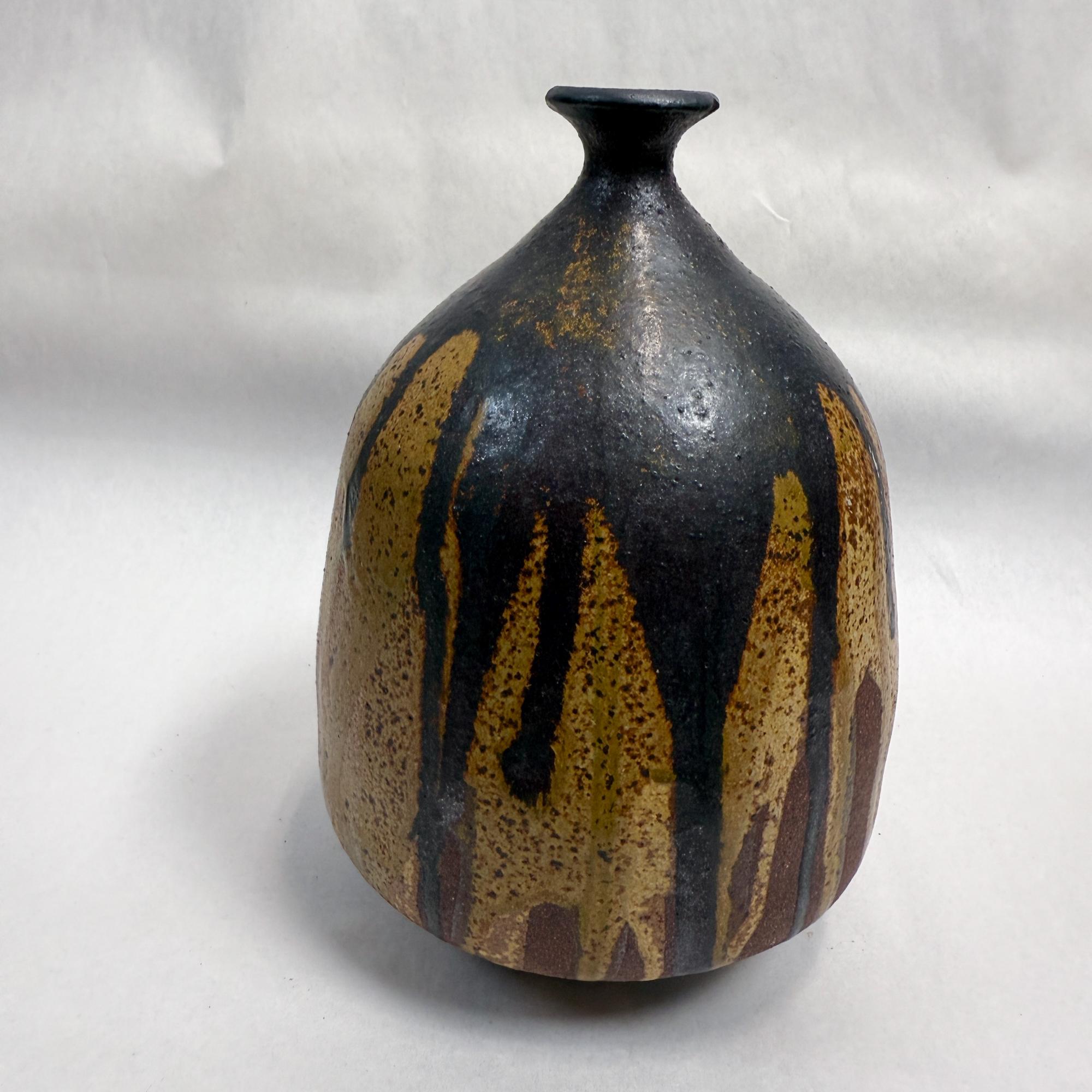 Mid-20th Century Mid-Century Modern Sculptural Pottery Vase Earth Tones For Sale