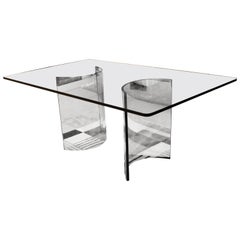 Mid-Century Modern Sculptural Rectangular Glass Dining Table Pace, 1970s