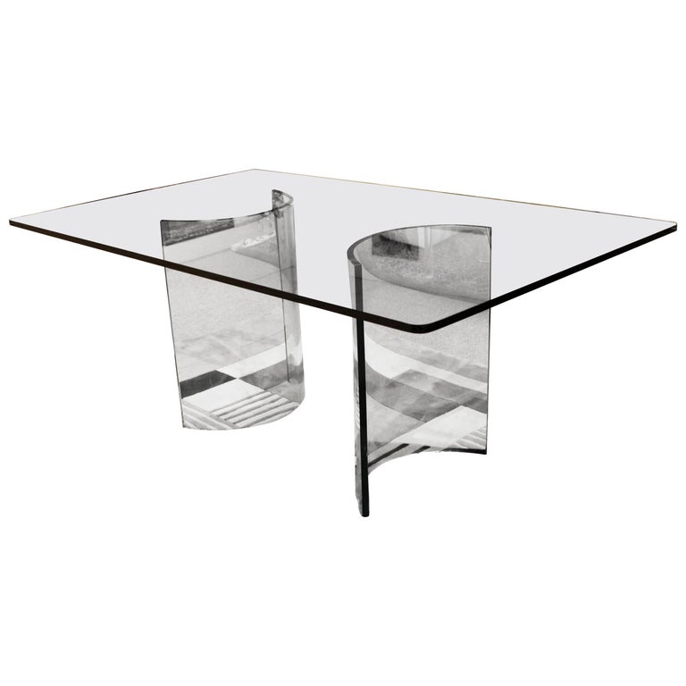 MidCentury Modern Sculptural Rectangular Glass Dining Table Pace