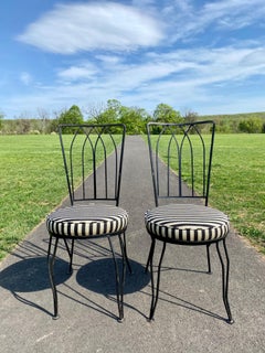 Mid-Century Modern Sculptural Salterini Style Wrought Iron Accent Striped Chairs