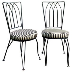 Retro Mid-Century Modern Sculptural Salterini Style Wrought Iron Accent Striped Chairs