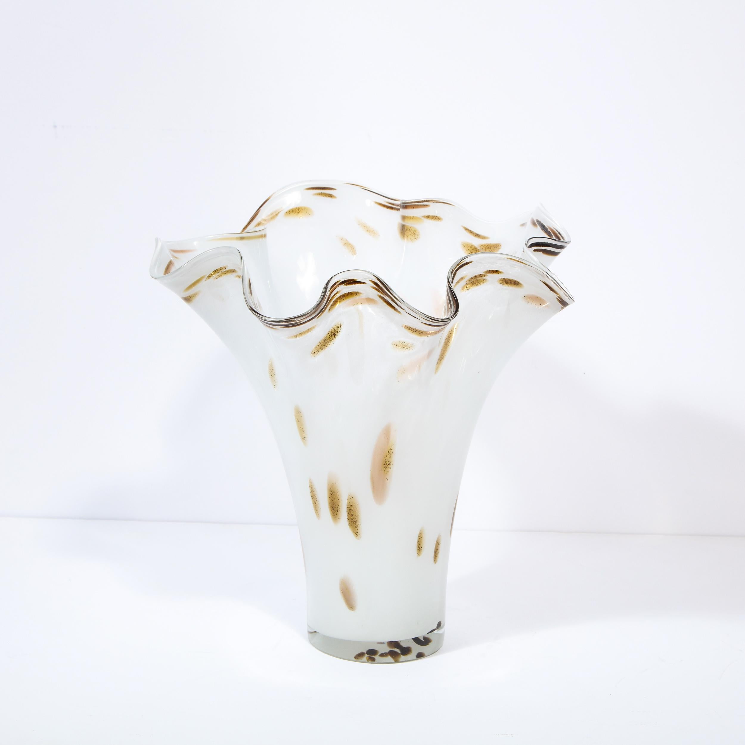 Italian Mid-Century Modern Sculptural Scalloped Handblown Murano Vase