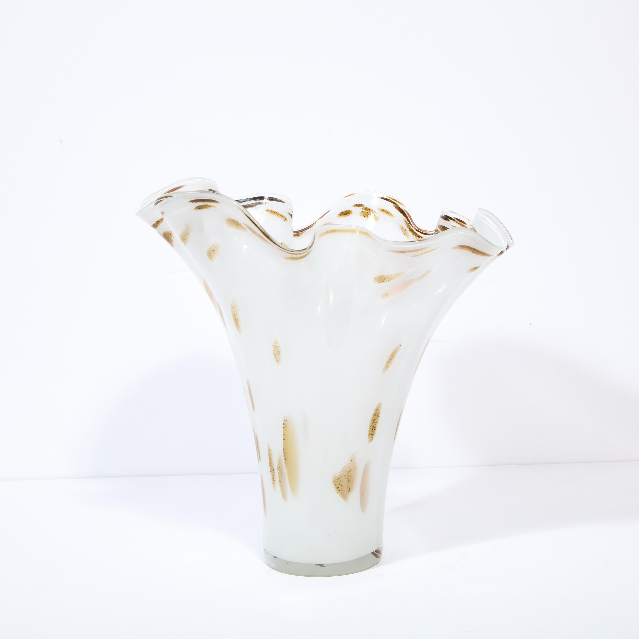 Mid-20th Century Mid-Century Modern Sculptural Scalloped Handblown Murano Vase
