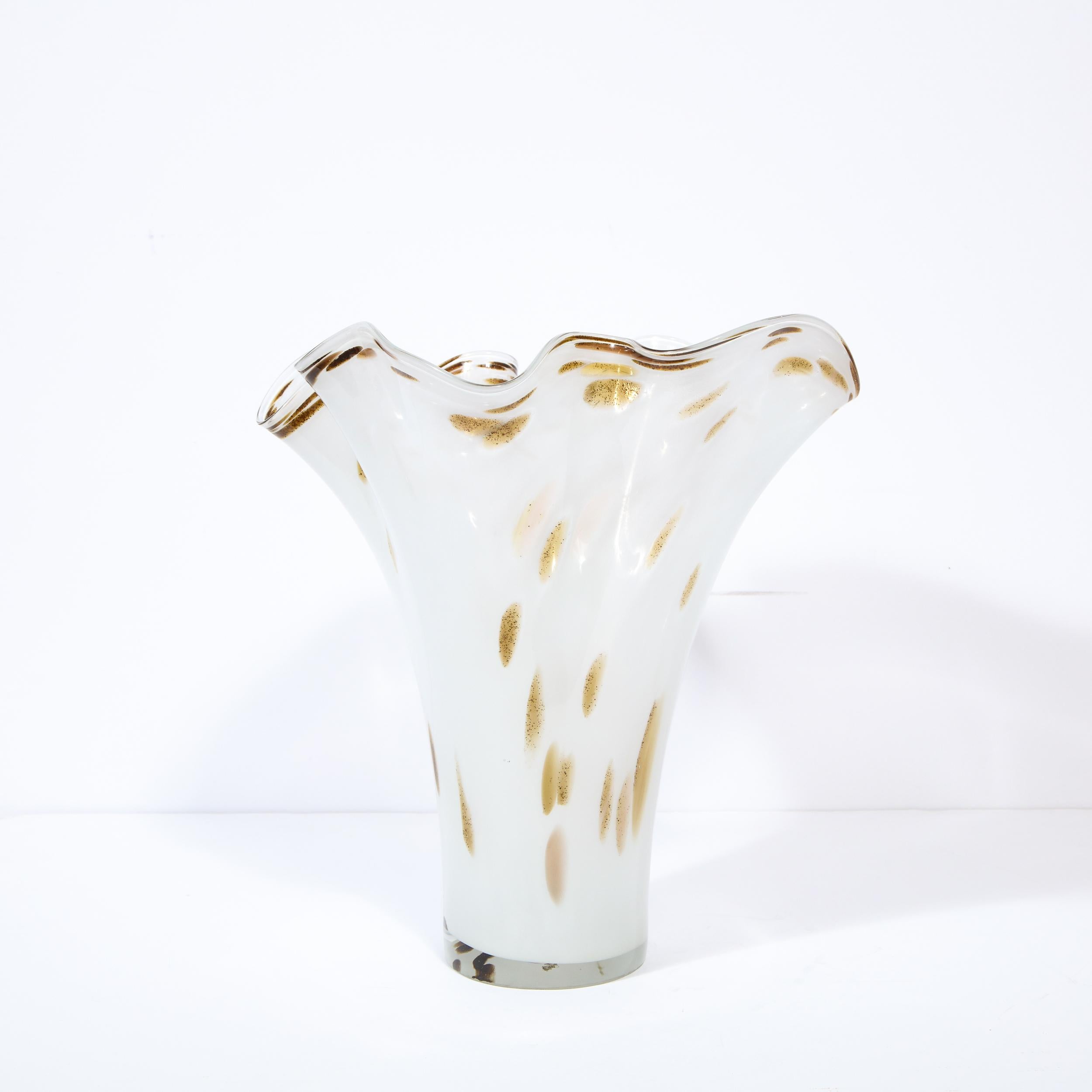 Murano Glass Mid-Century Modern Sculptural Scalloped Handblown Murano Vase