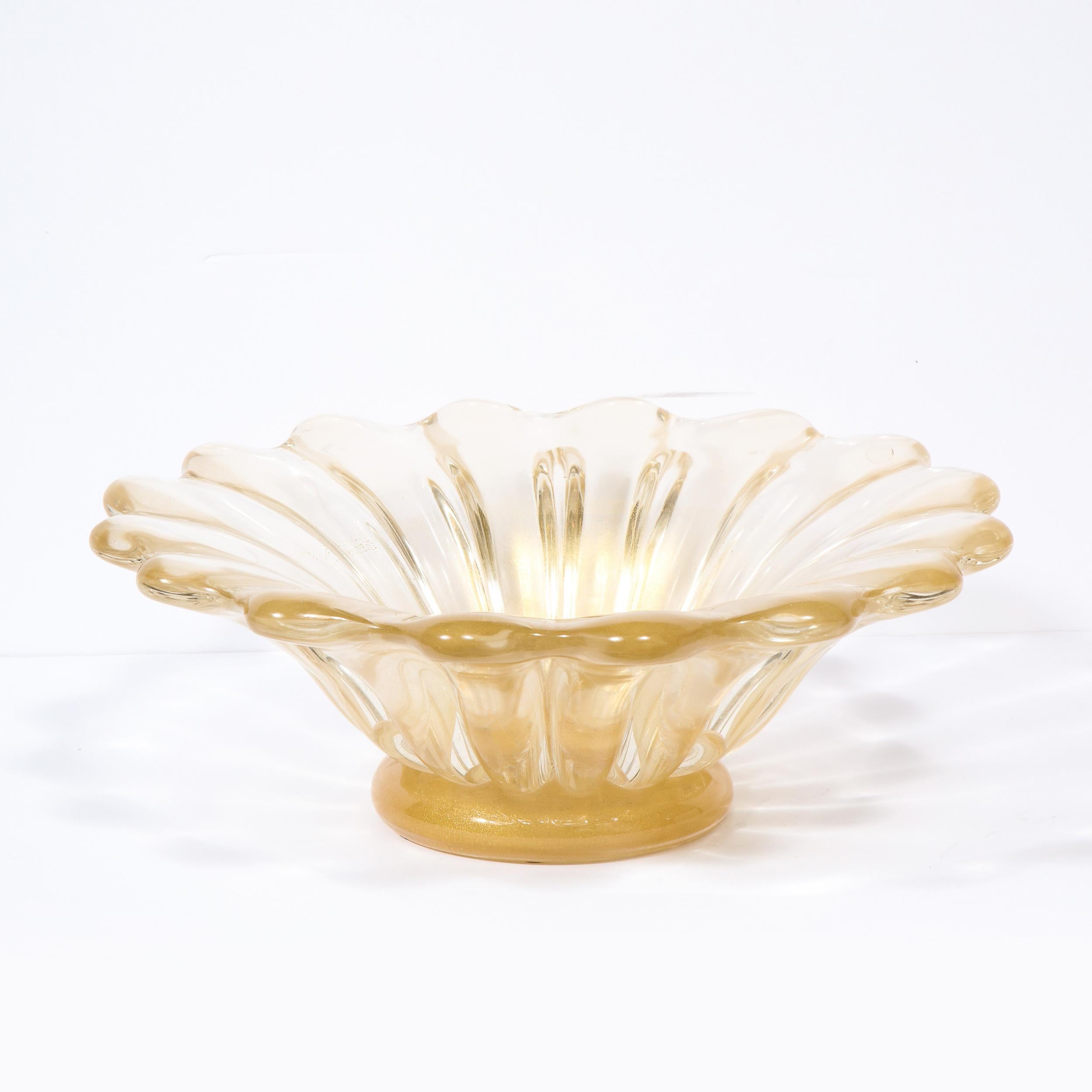 Italian Mid-Century Modern Sculptural Scalloped Murano Glass Bowl by Archimede Seguso