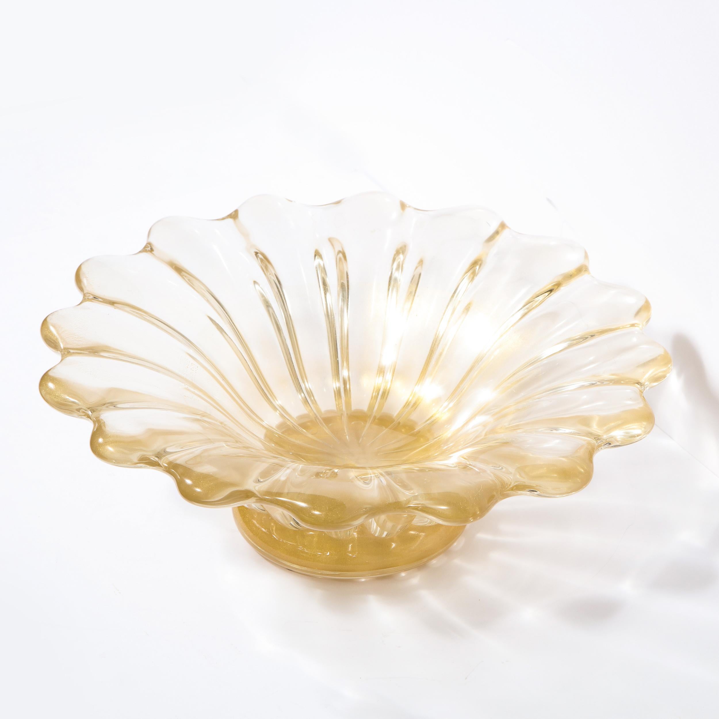 Mid-20th Century Mid-Century Modern Sculptural Scalloped Murano Glass Bowl by Archimede Seguso