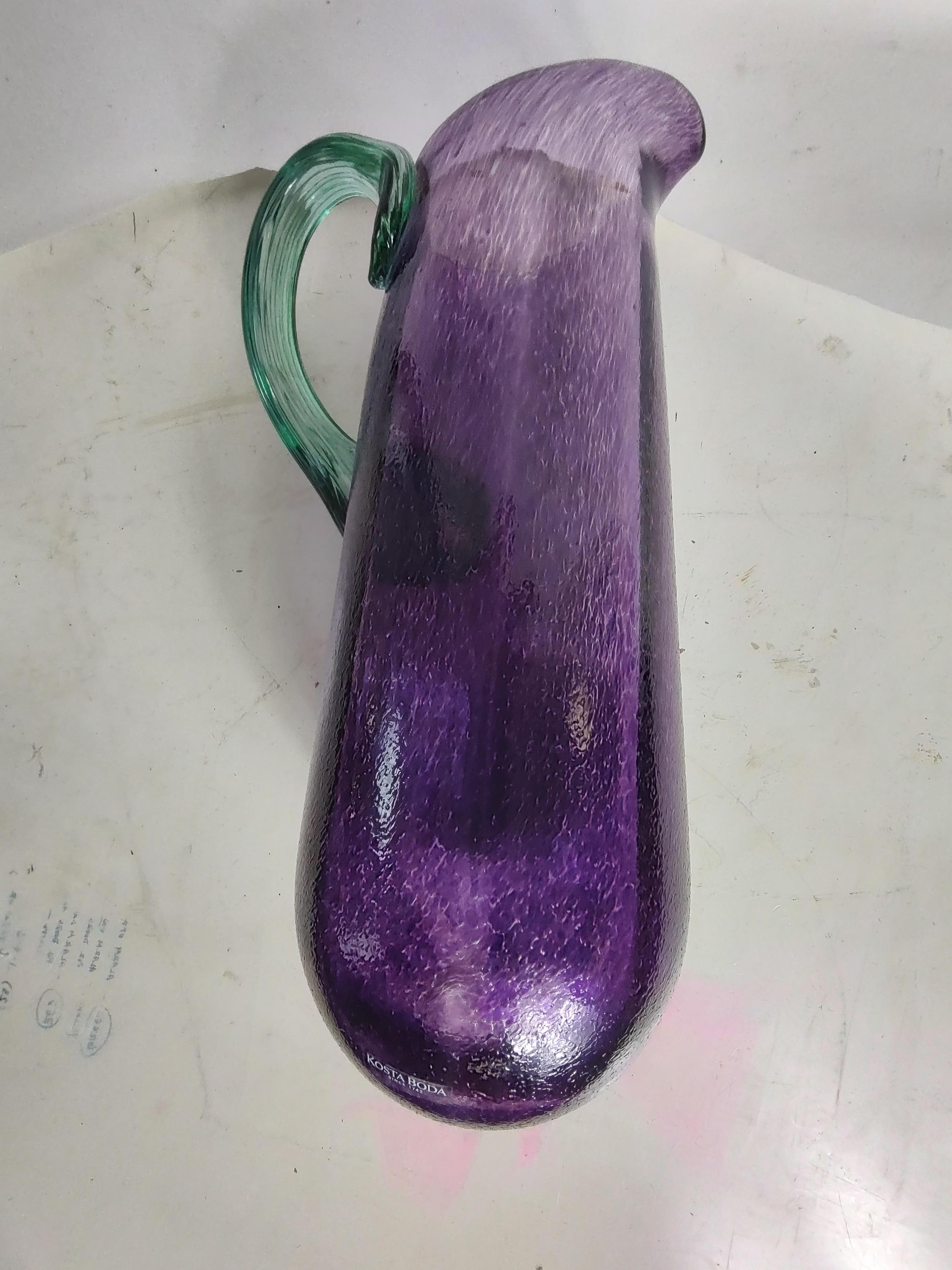Swedish Mid-Century Modern Sculptural Scandinavian Art Glass Pitcher by Kosta Boda