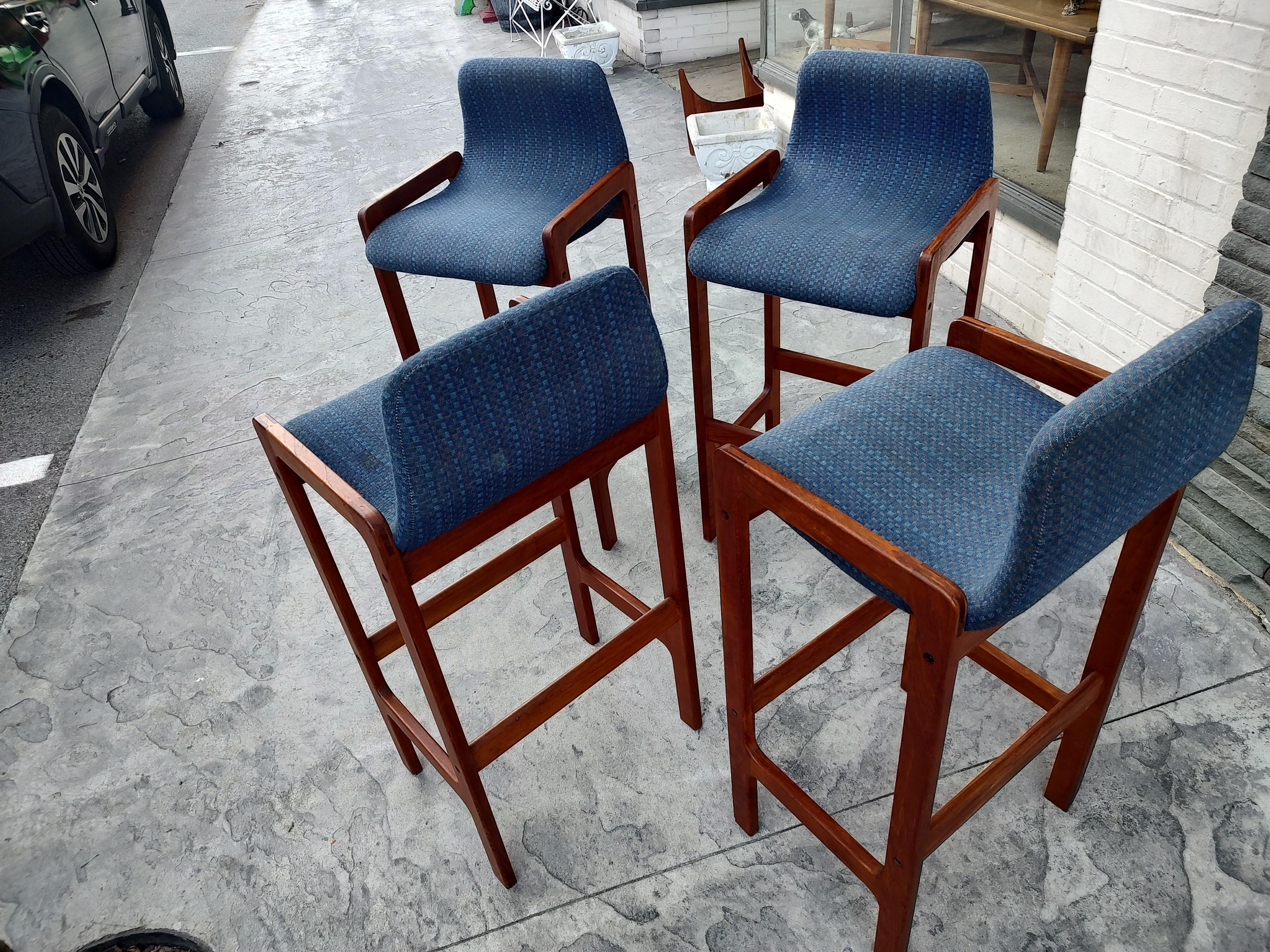 Hand-Crafted Mid-Century Modern Sculptural Scandinavian Teak Bar Stools by D-Scan 4 Available