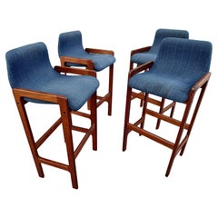 Mid-Century Modern Sculptural Scandinavian Teak Bar Stools by D-Scan 4 Available