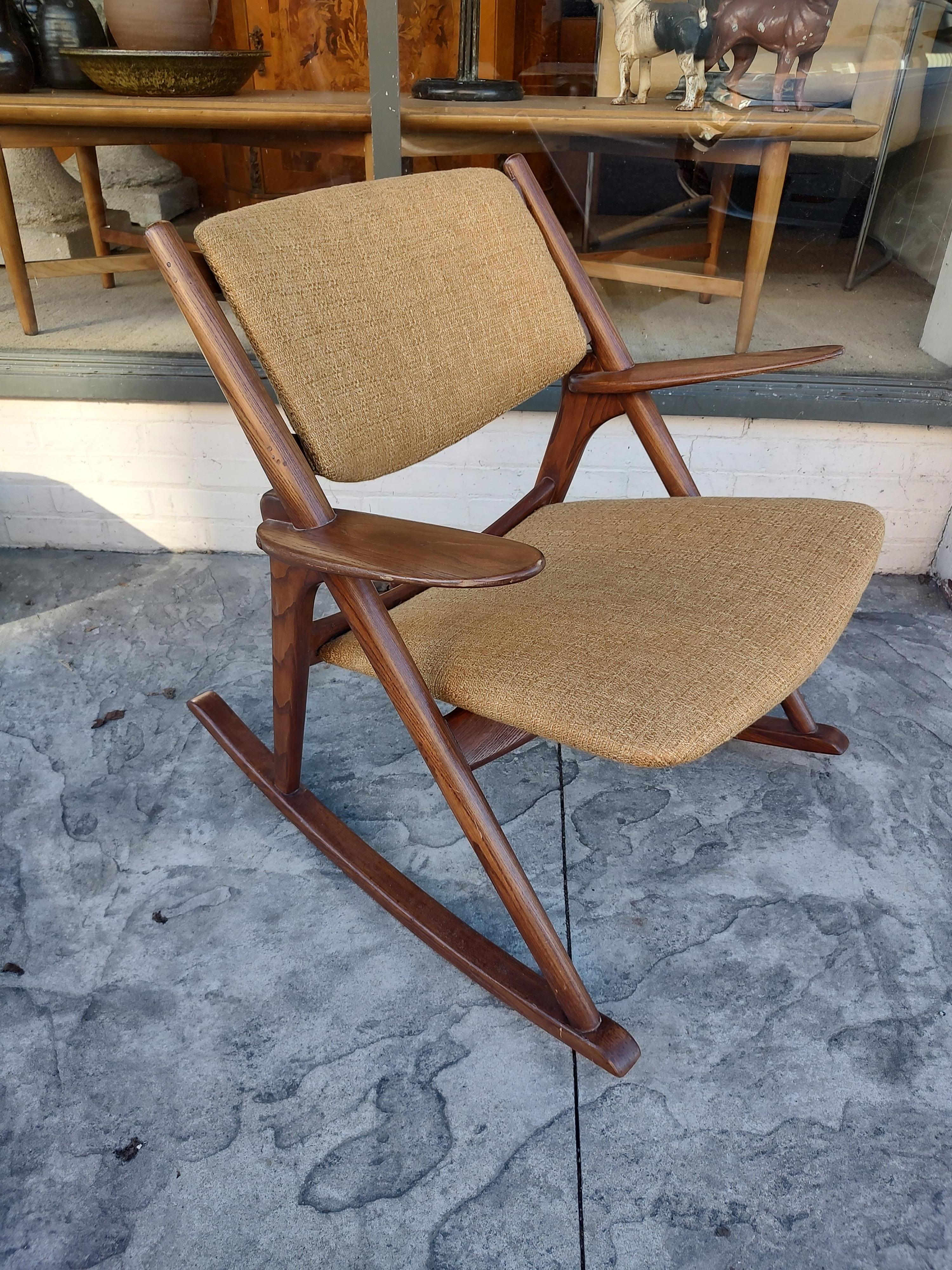 Fabric Mid-Century Modern Sculptural Scandinavian Teak Rocking Chair, C1968