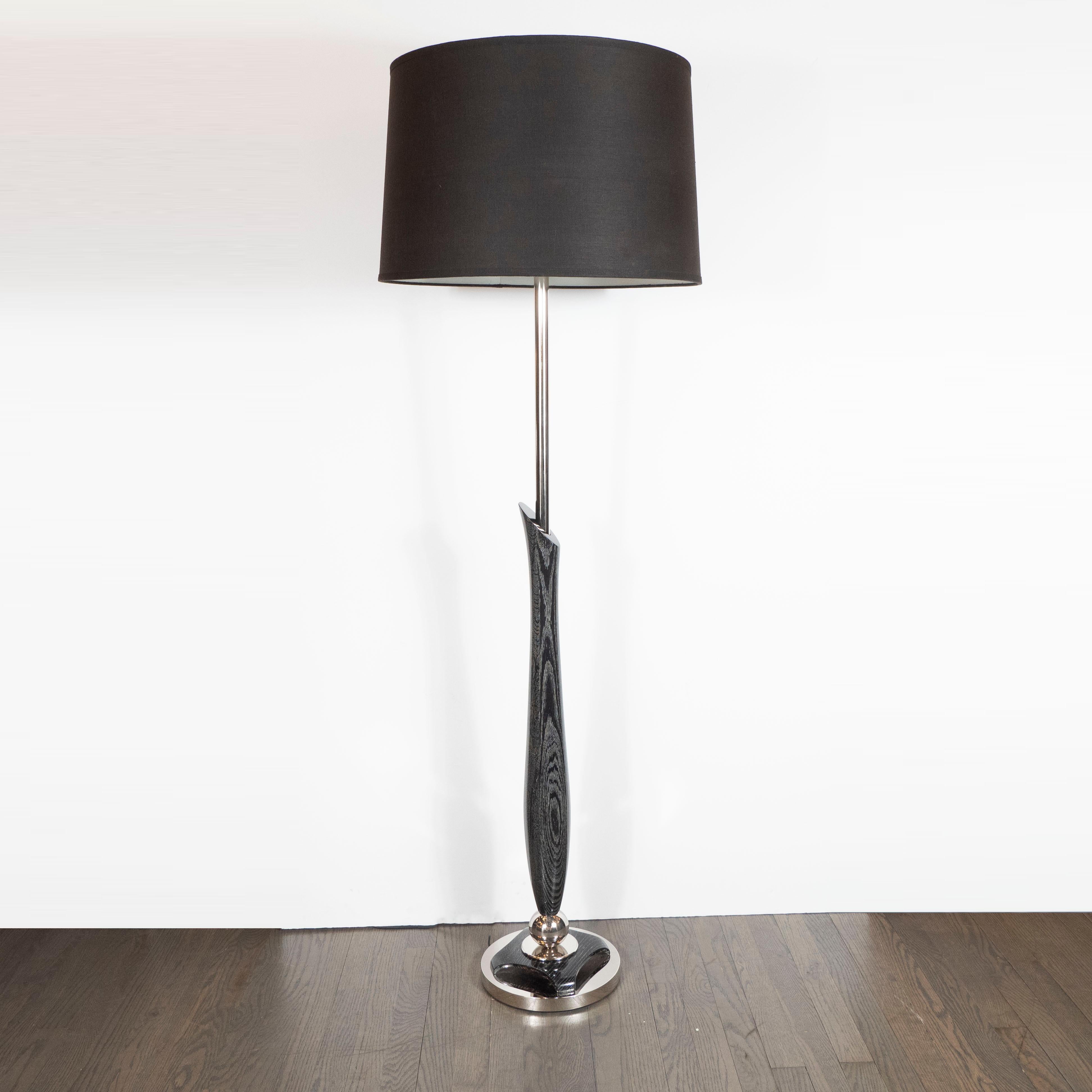 Lampadaire sculptural moderne du milieu du siècle en céramique argentée et aluminium brossé 1