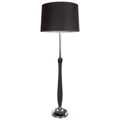Lampada da terra scultorea in alluminio spazzolato e ceramica argentata della metà del secolo scorso