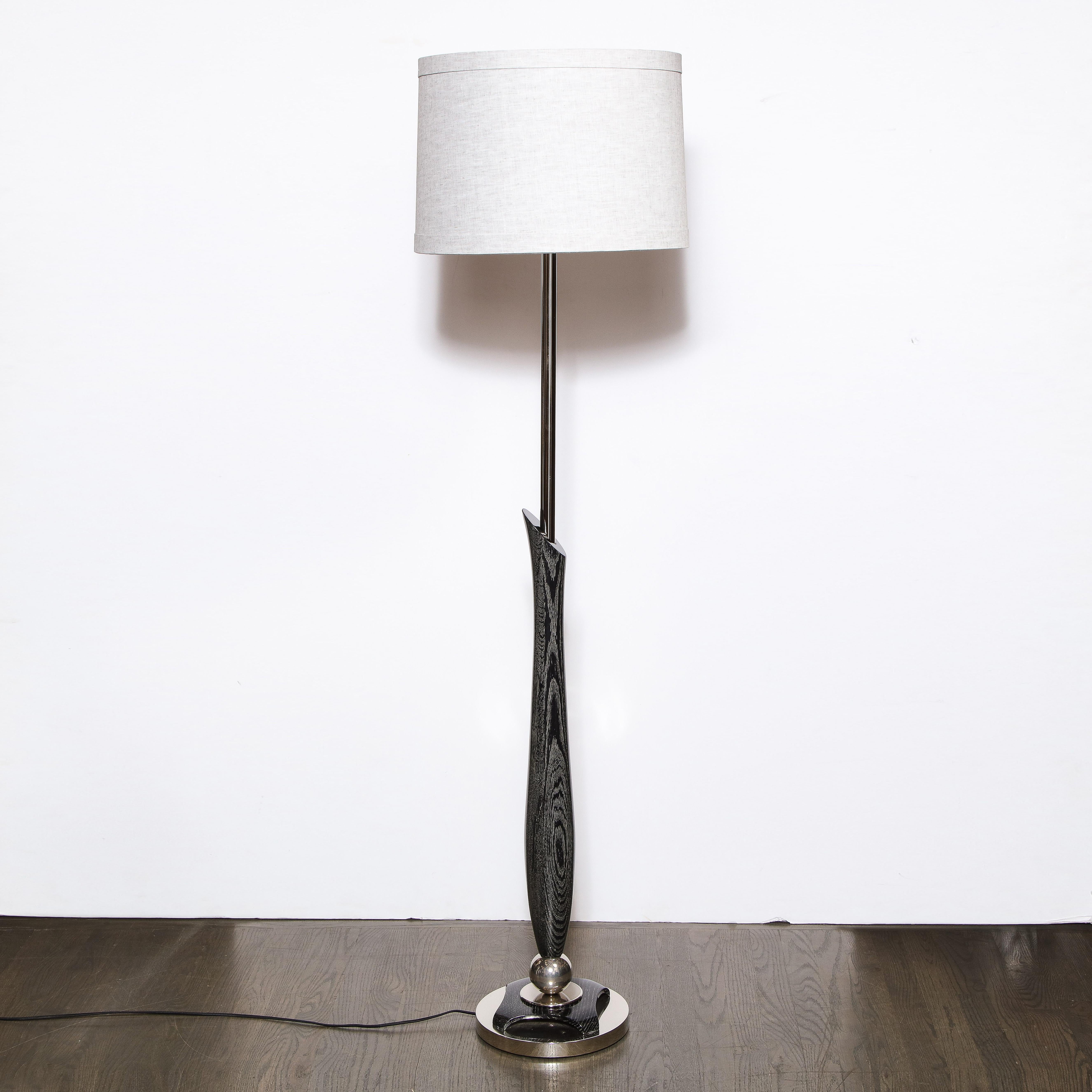 Mid-20th Century Mid-Century Modern Sculptural Silver Cerused and Brushed Aluminum Floor Lamp For Sale