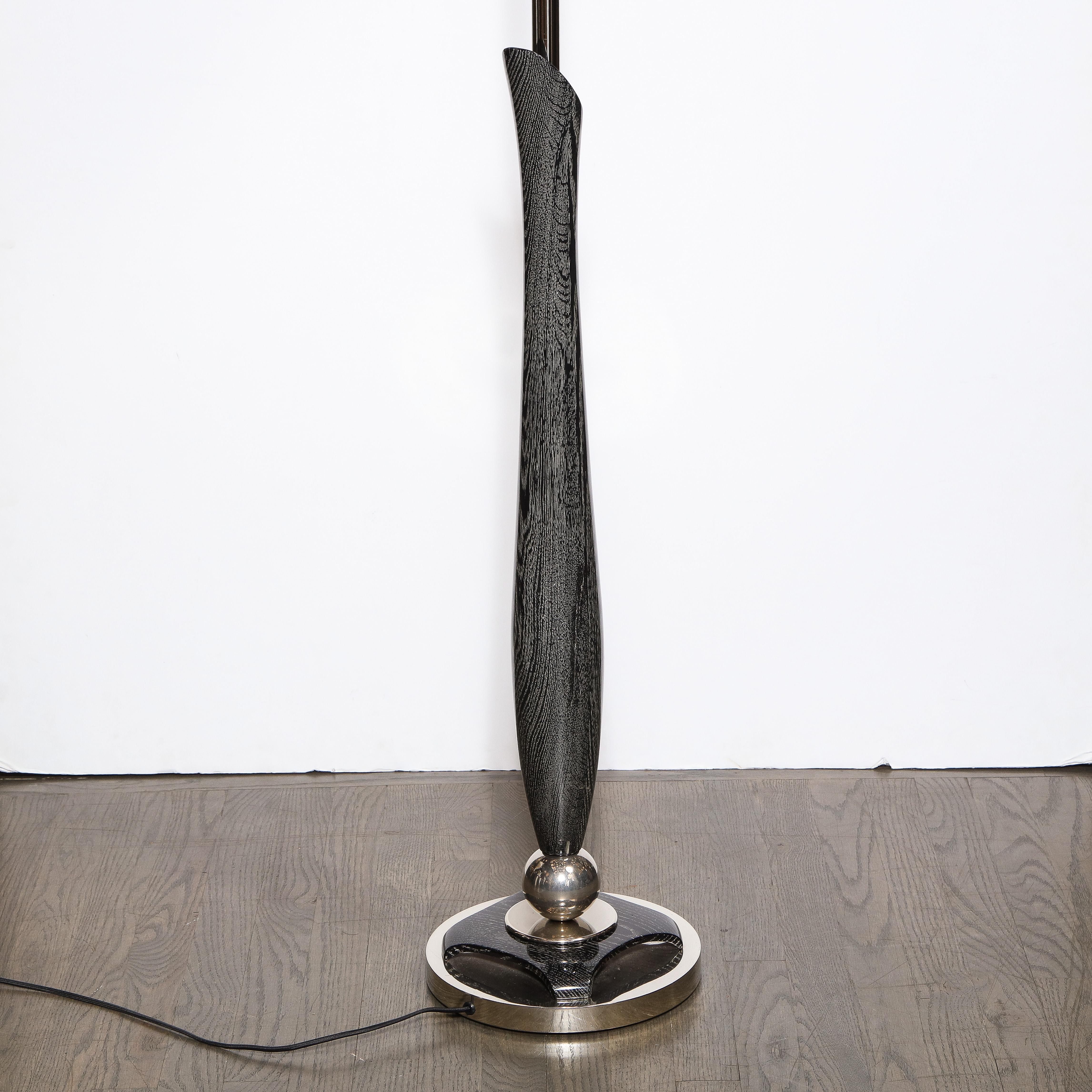 Mid-Century Modern Sculptural Silver Cerused and Brushed Aluminum Floor Lamp For Sale 4