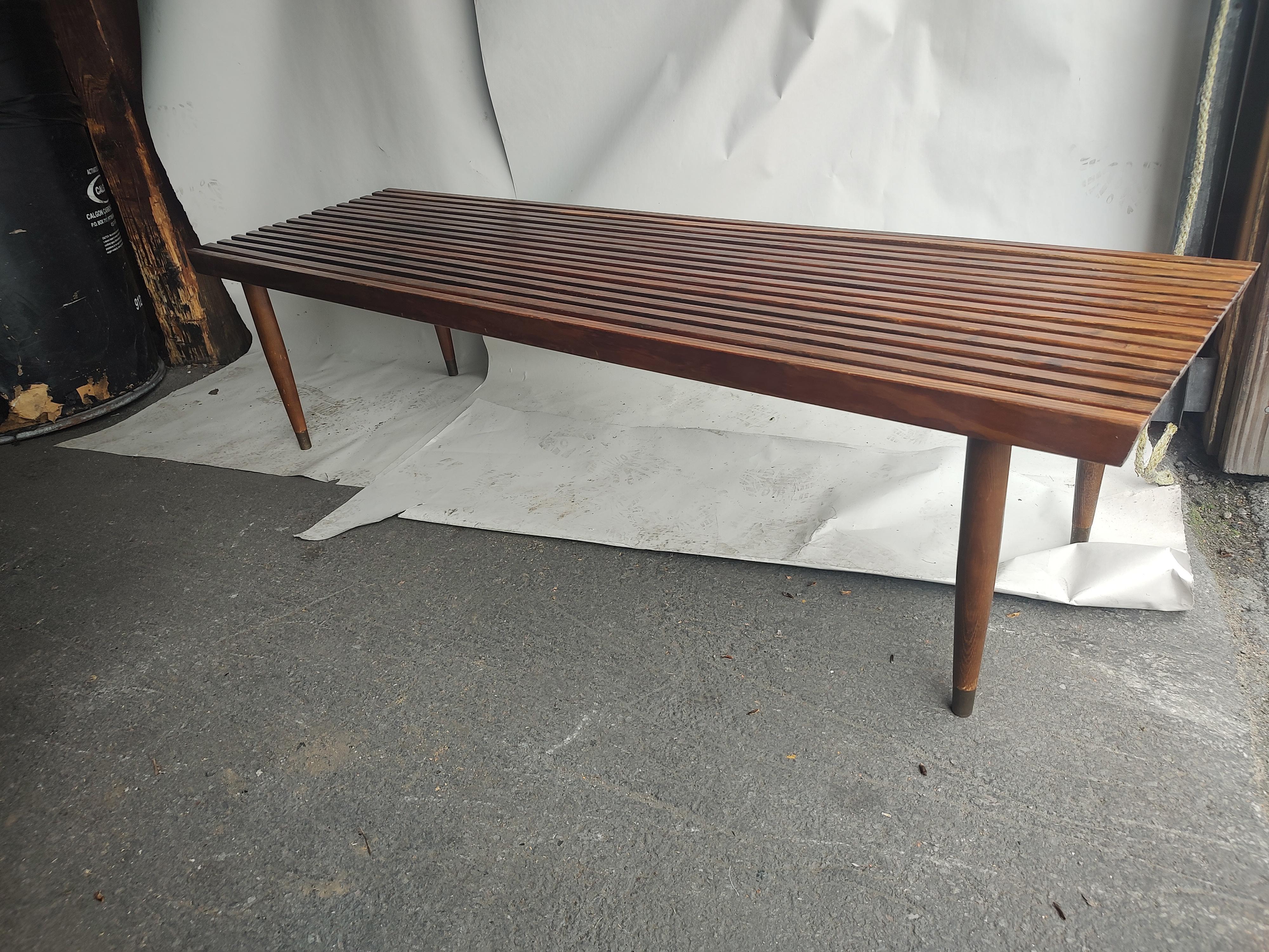 Mid-Century Modern Sculptural Slatted Cocktail Table Bench Style George Nelson  1