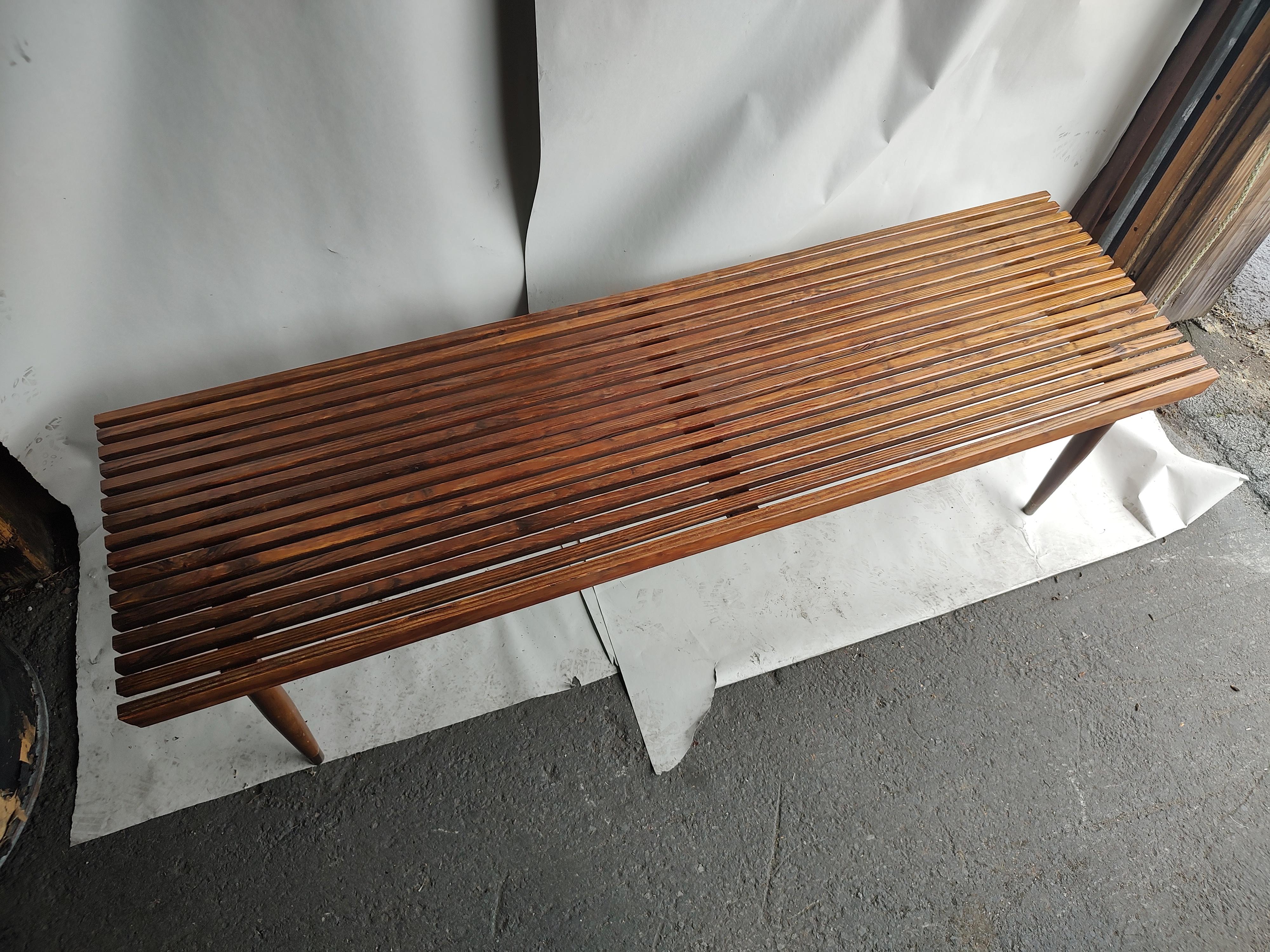 Mid-Century Modern Sculptural Slatted Cocktail Table Bench Style George Nelson  2
