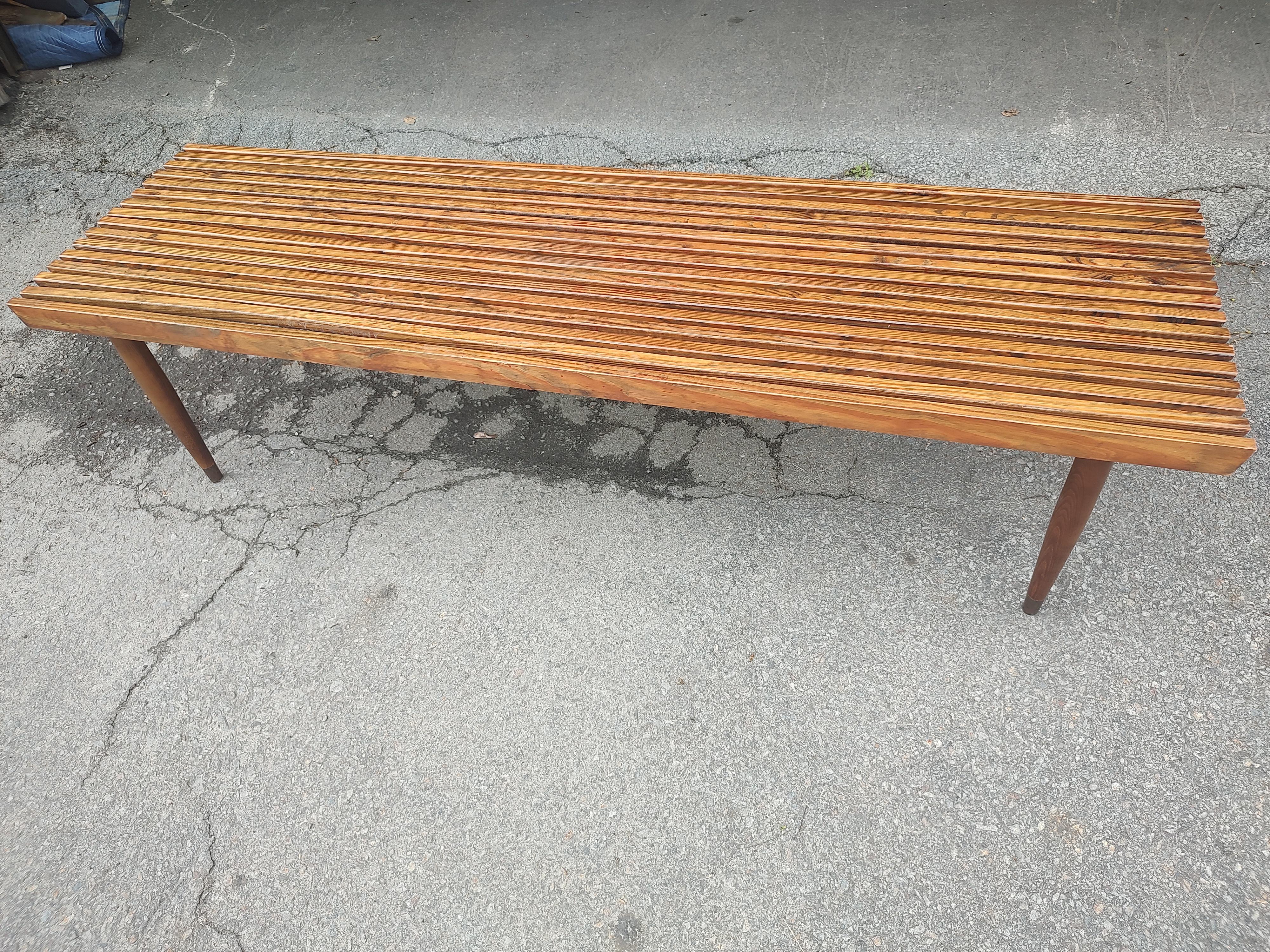Mid-Century Modern Sculptural Slatted Cocktail Table Bench Style George Nelson In Good Condition In Port Jervis, NY