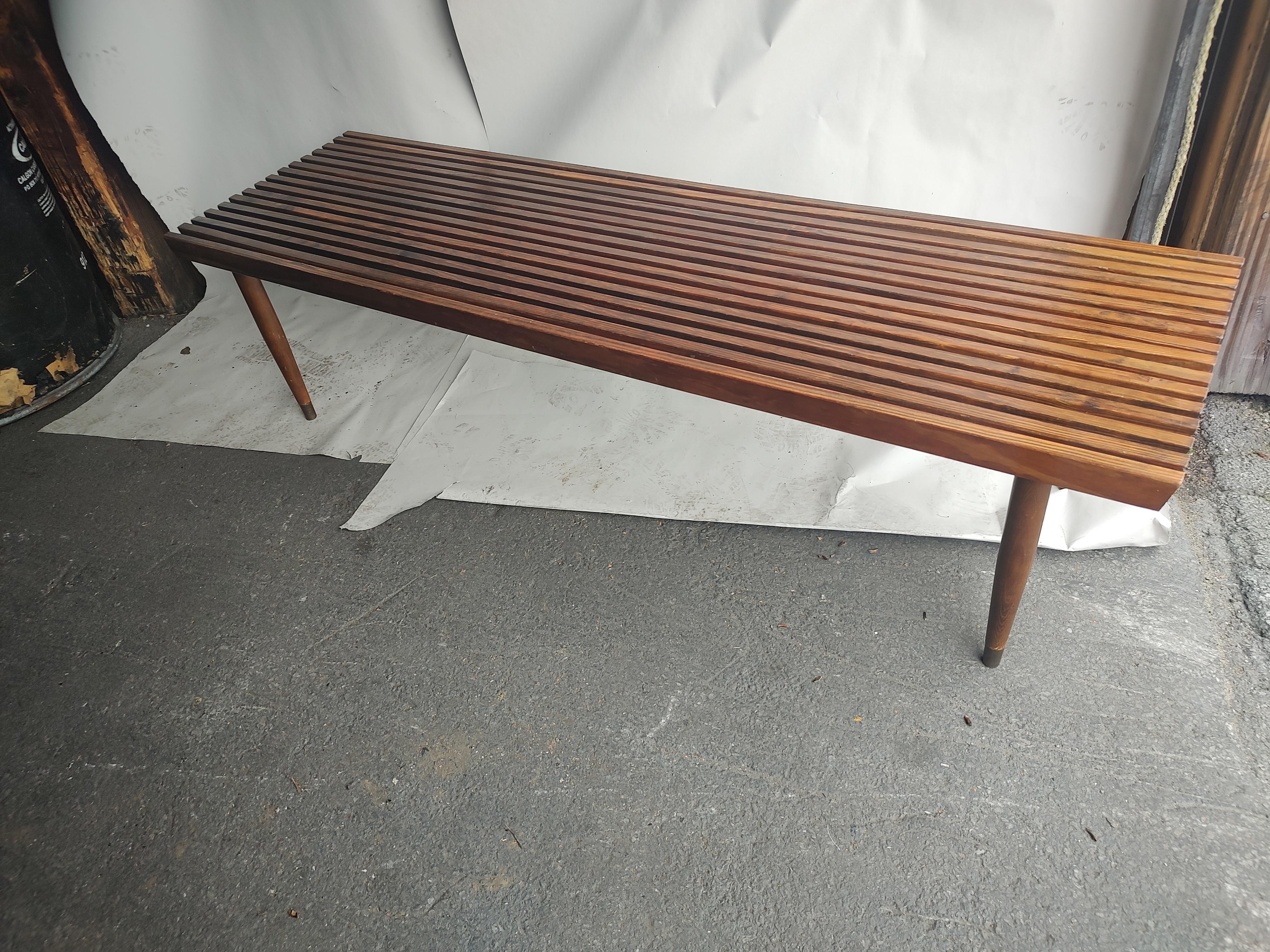 Brass Mid-Century Modern Sculptural Slatted Cocktail Table Bench Style George Nelson 